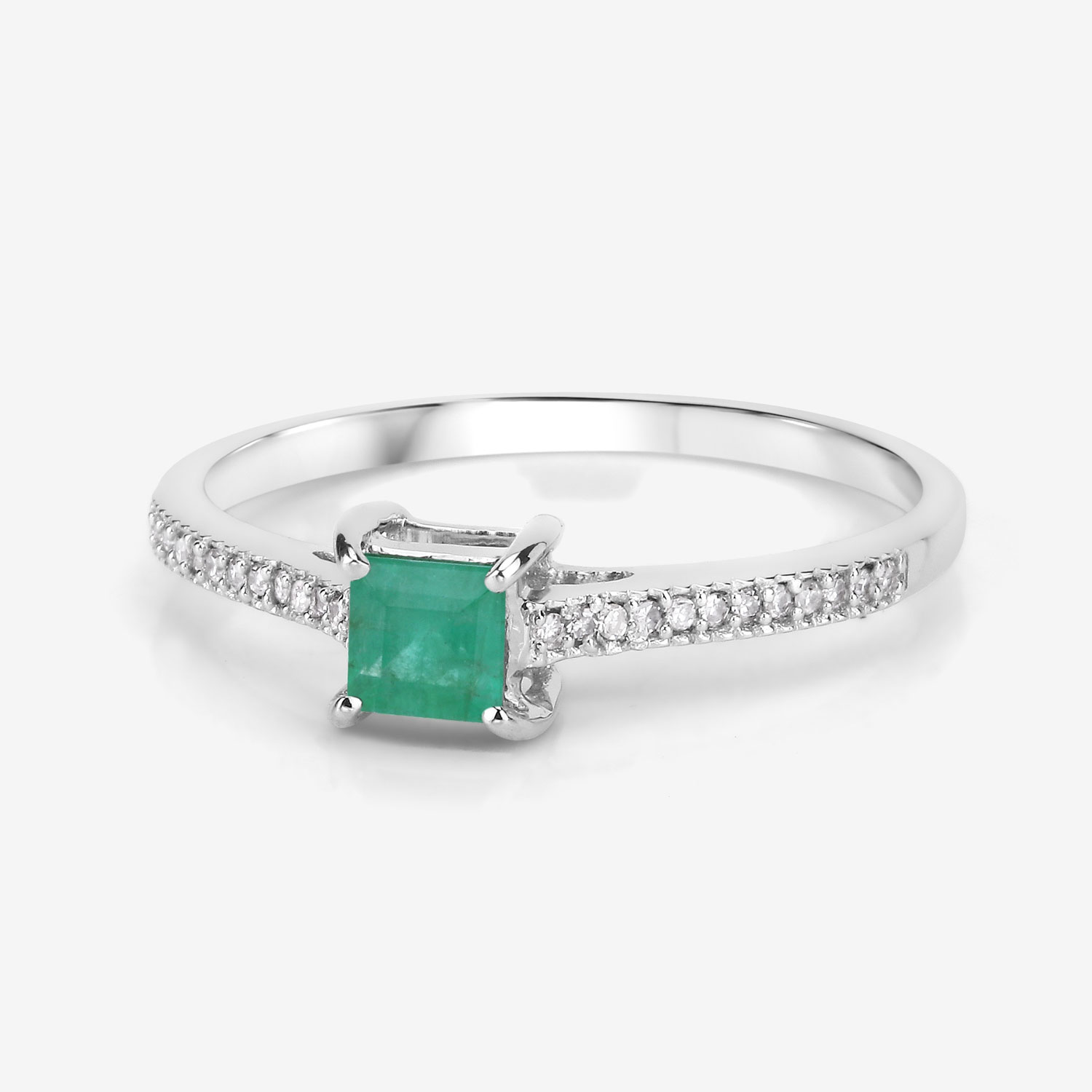 0.67 Carat Genuine Zambian Emerald and White Diamond 14K White Gold Ring