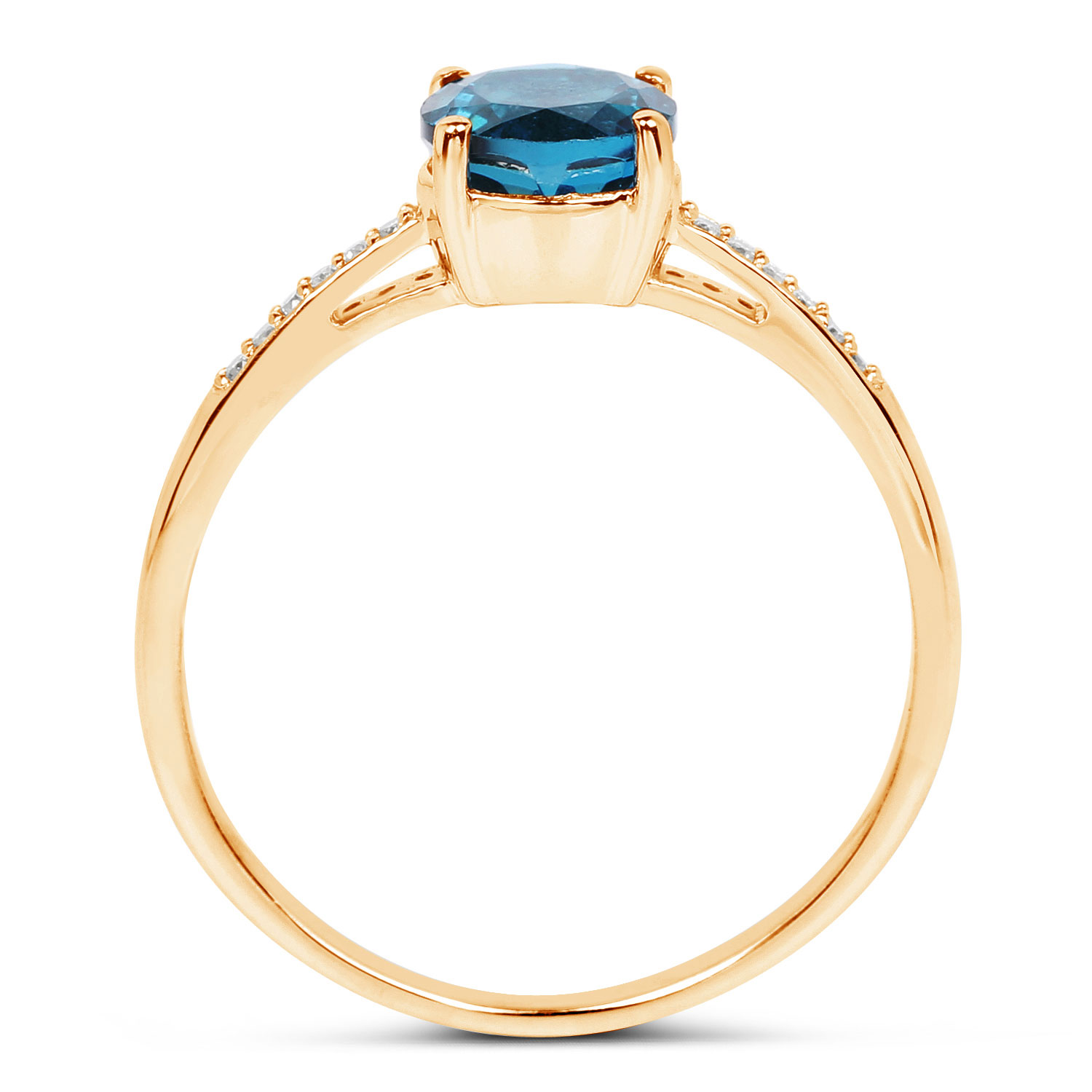1.05 Carat Genuine London Blue Topaz and White Diamond 14K Yellow Gold Ring