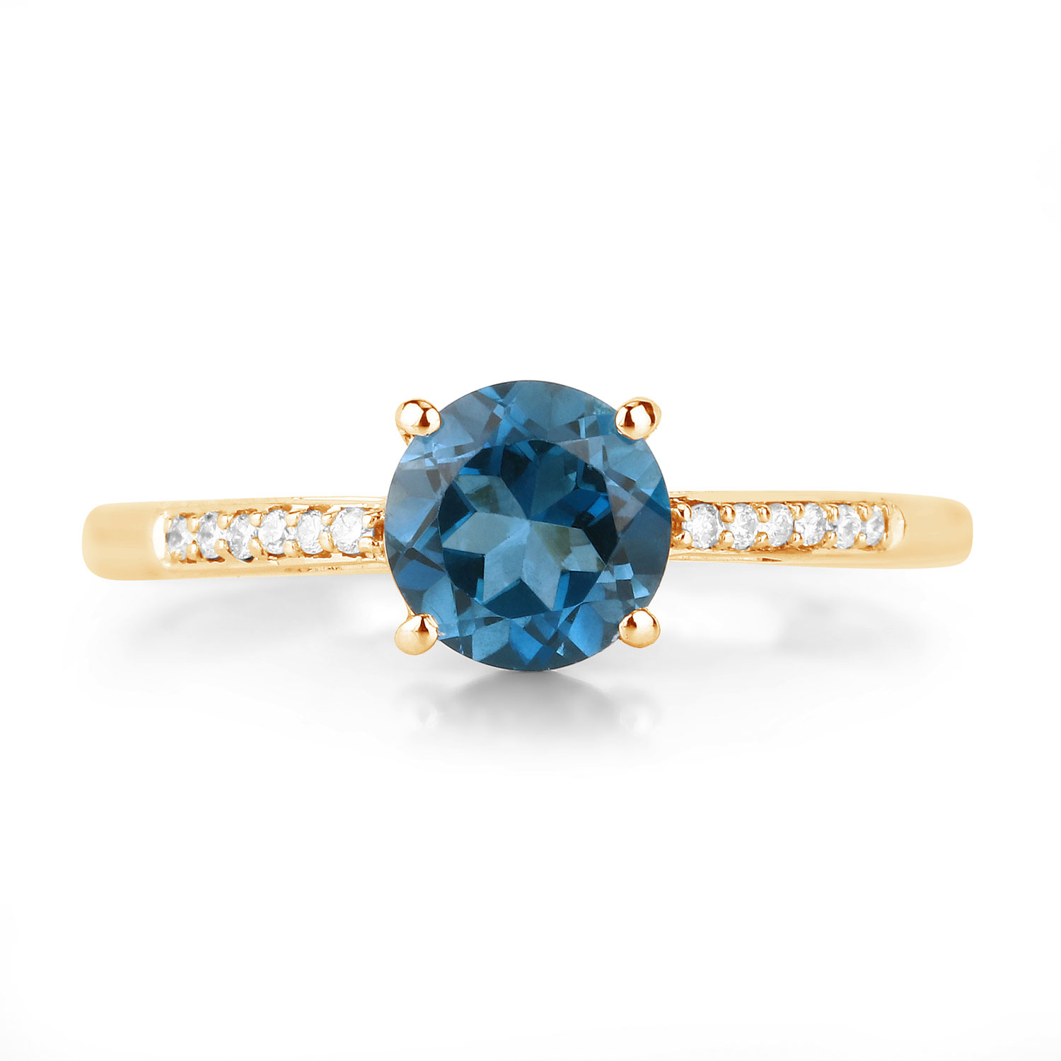 1.05 Carat Genuine London Blue Topaz and White Diamond 14K Yellow Gold Ring