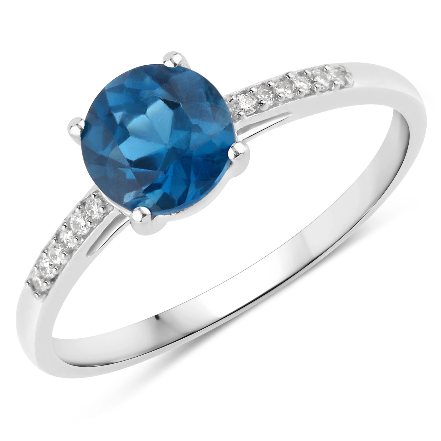 1.05 Carat Genuine London Blue Topaz and White Diamond 14K White Gold Ring