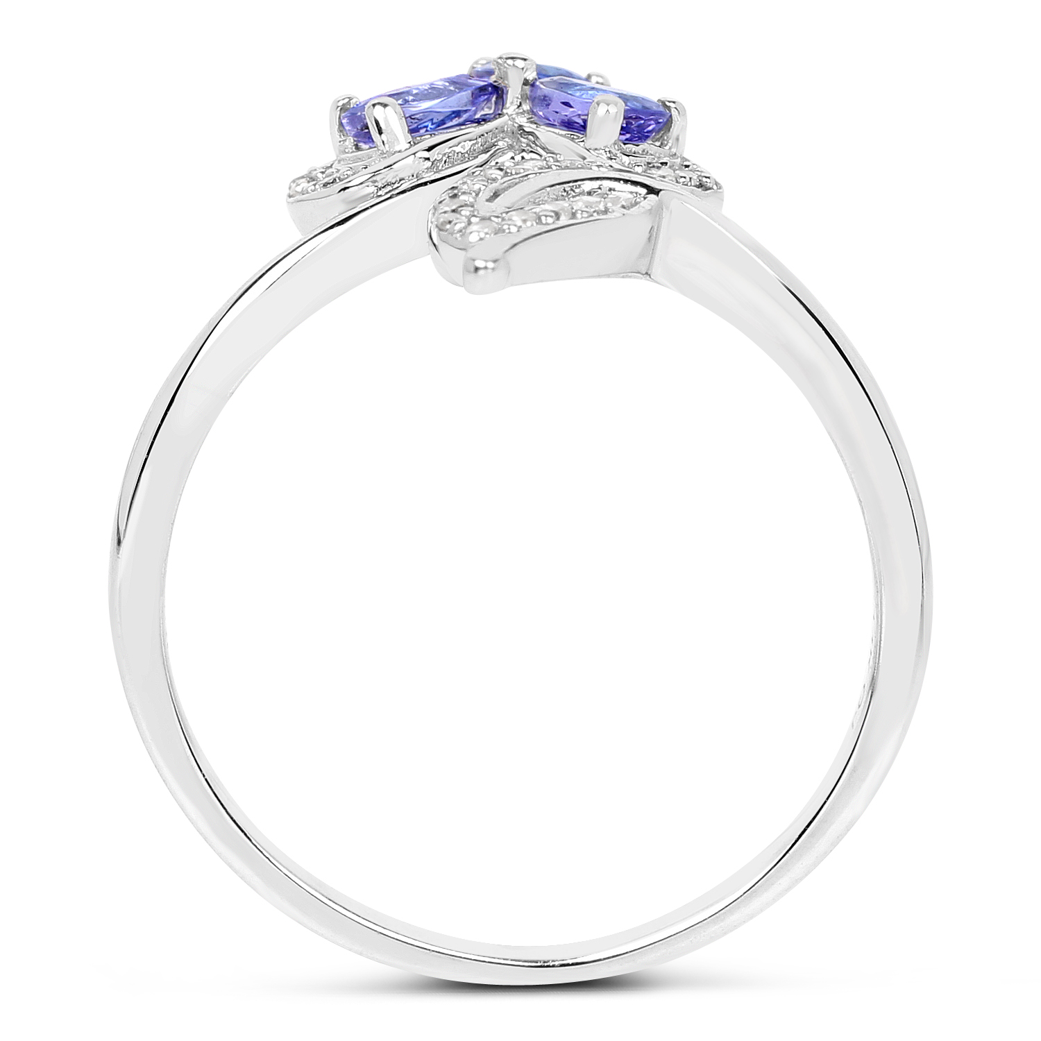 0.48 Carat Genuine Tanzanite and White Diamond 14K White Gold Ring
