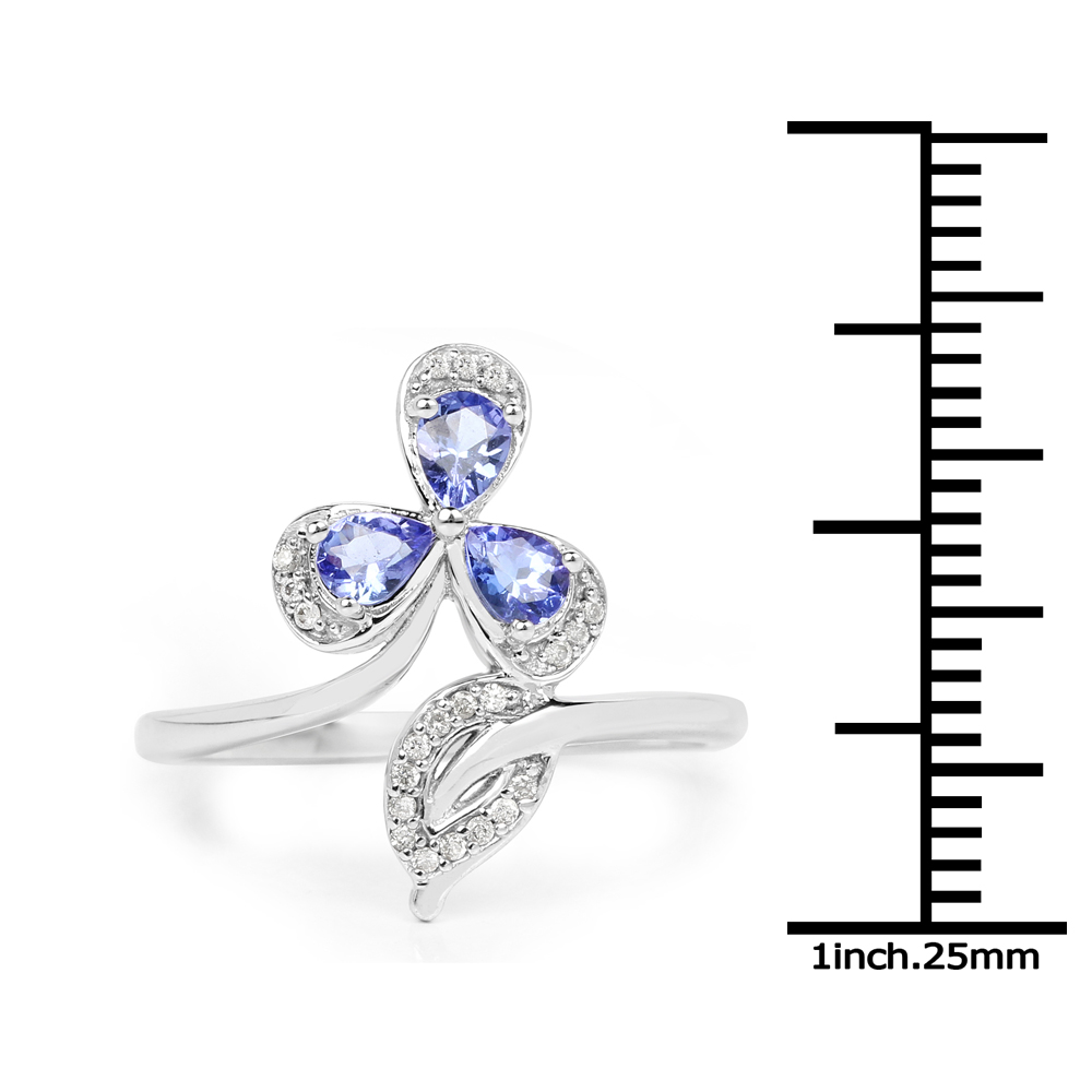 0.48 Carat Genuine Tanzanite and White Diamond 14K White Gold Ring