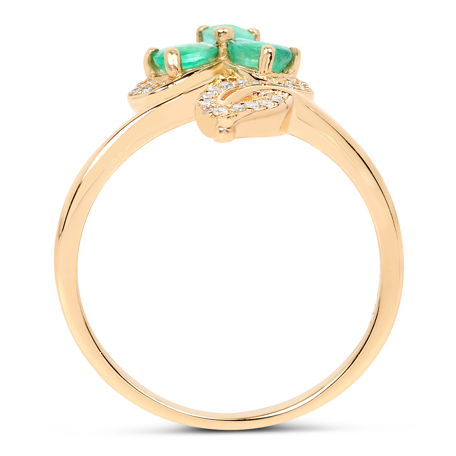 0.48 Carat Genuine Zambian Emerald and White Diamond 14K Yellow Gold Ring