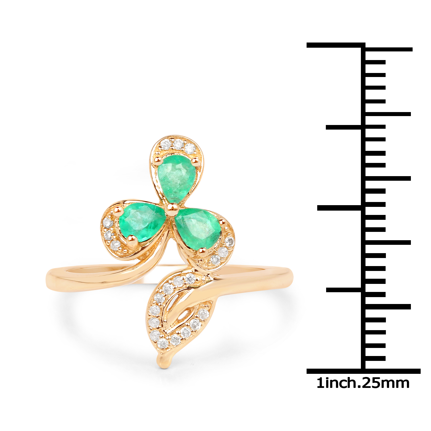 0.48 Carat Genuine Zambian Emerald and White Diamond 14K Yellow Gold Ring