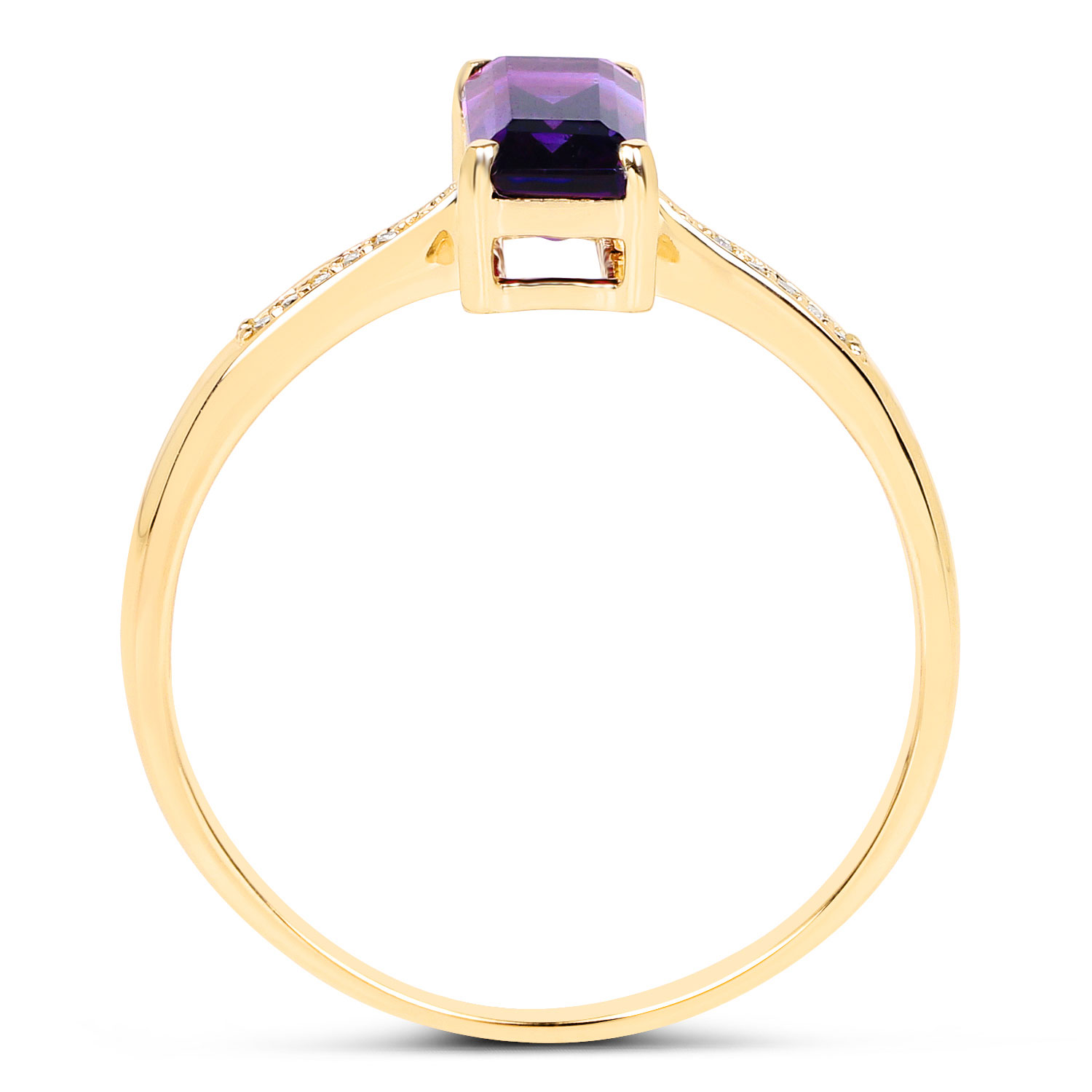 0.73 Carat Genuine Amethyst and White Diamond 14K Yellow Gold Ring