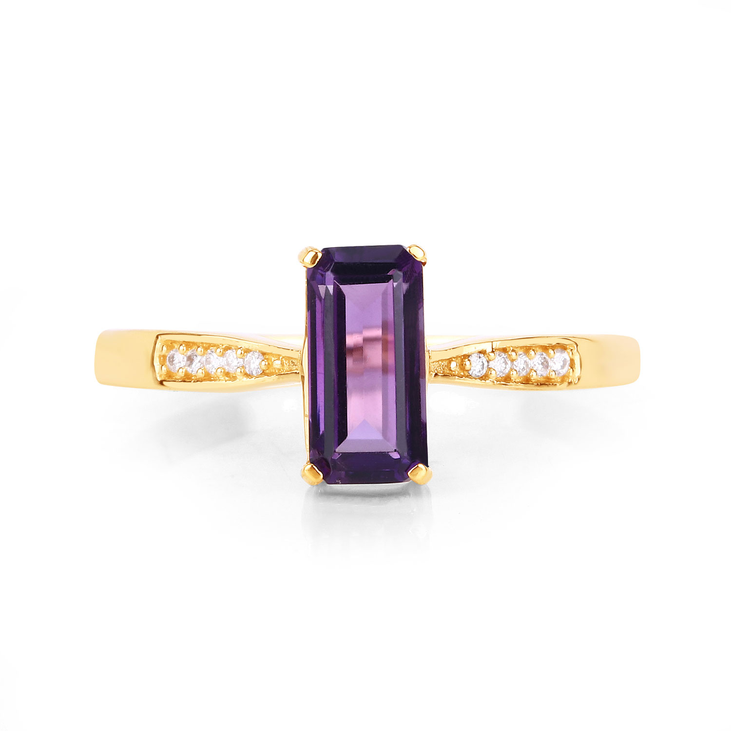 0.73 Carat Genuine Amethyst and White Diamond 14K Yellow Gold Ring