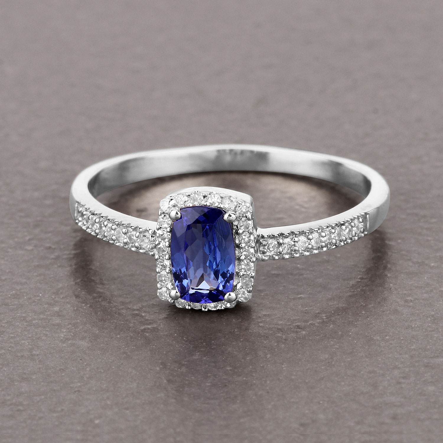 0.64 Carat Genuine Tanzanite and White Diamond 14K White Gold Ring