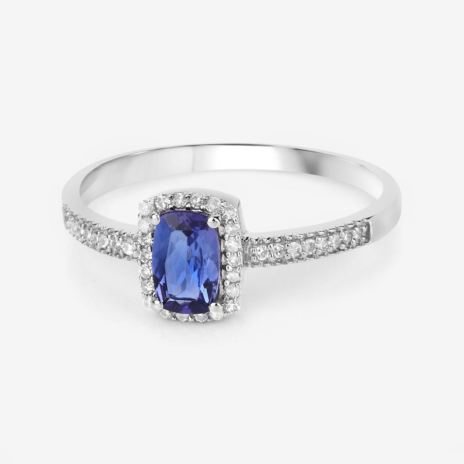 0.64 Carat Genuine Tanzanite and White Diamond 14K White Gold Ring