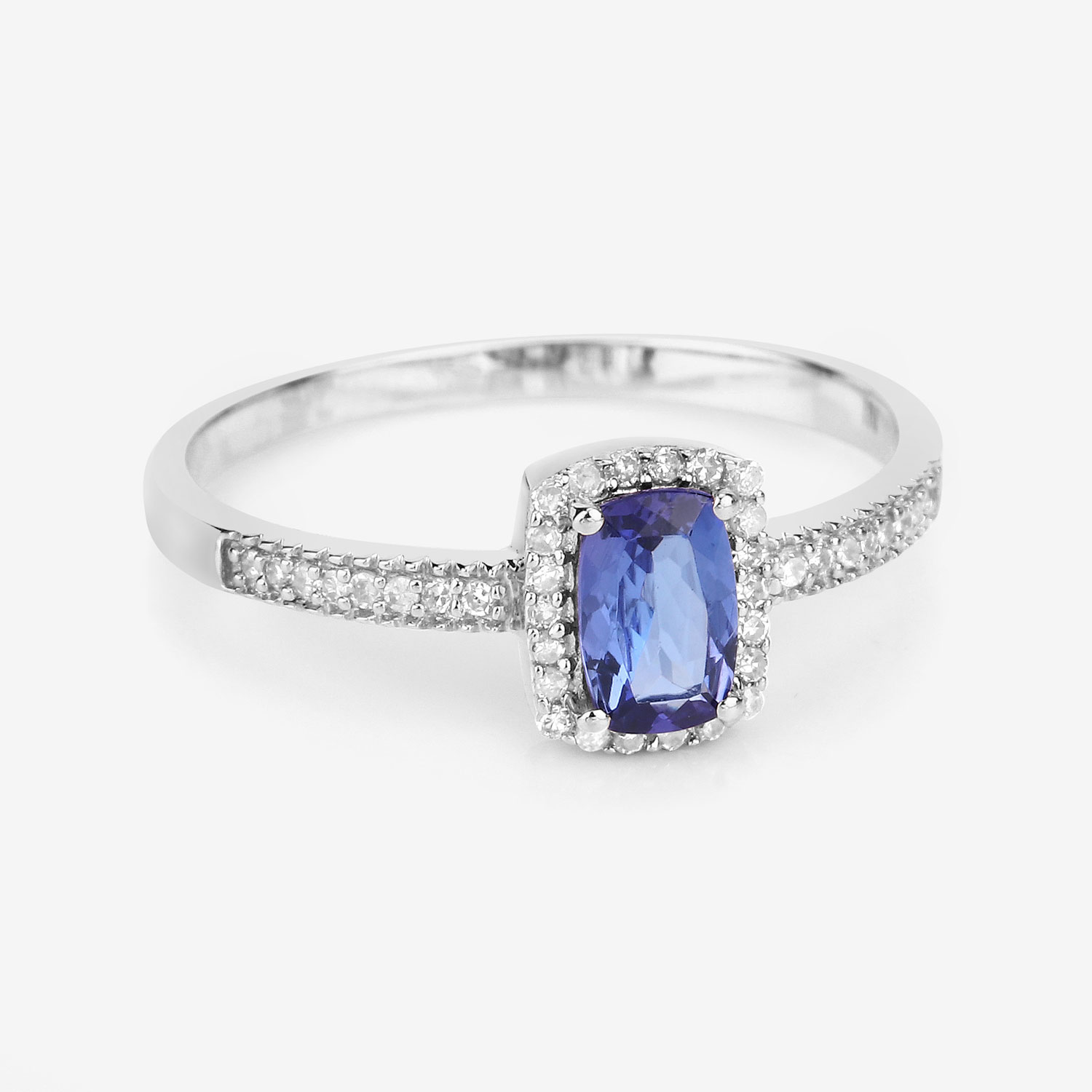 0.64 Carat Genuine Tanzanite and White Diamond 14K White Gold Ring
