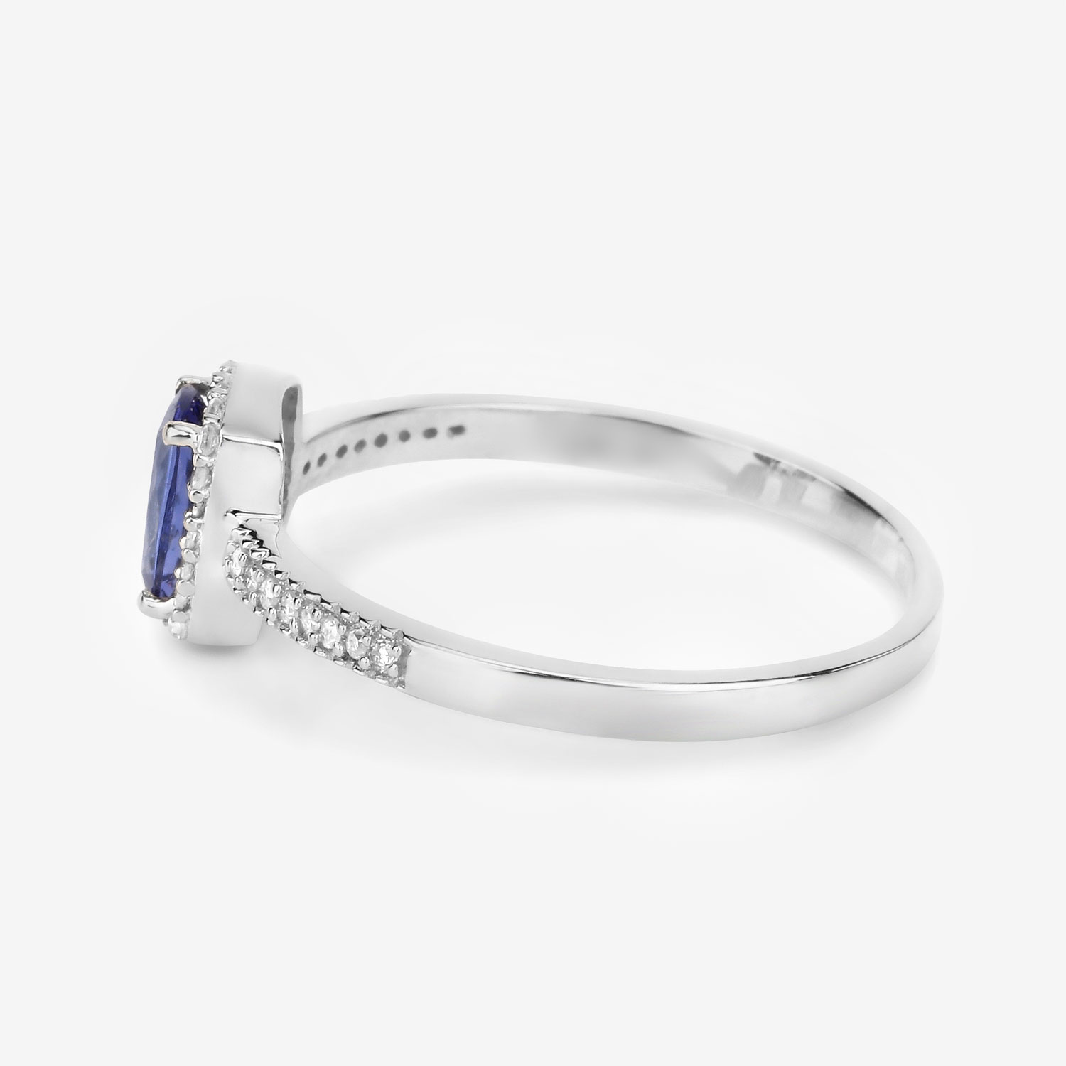 0.64 Carat Genuine Tanzanite and White Diamond 14K White Gold Ring