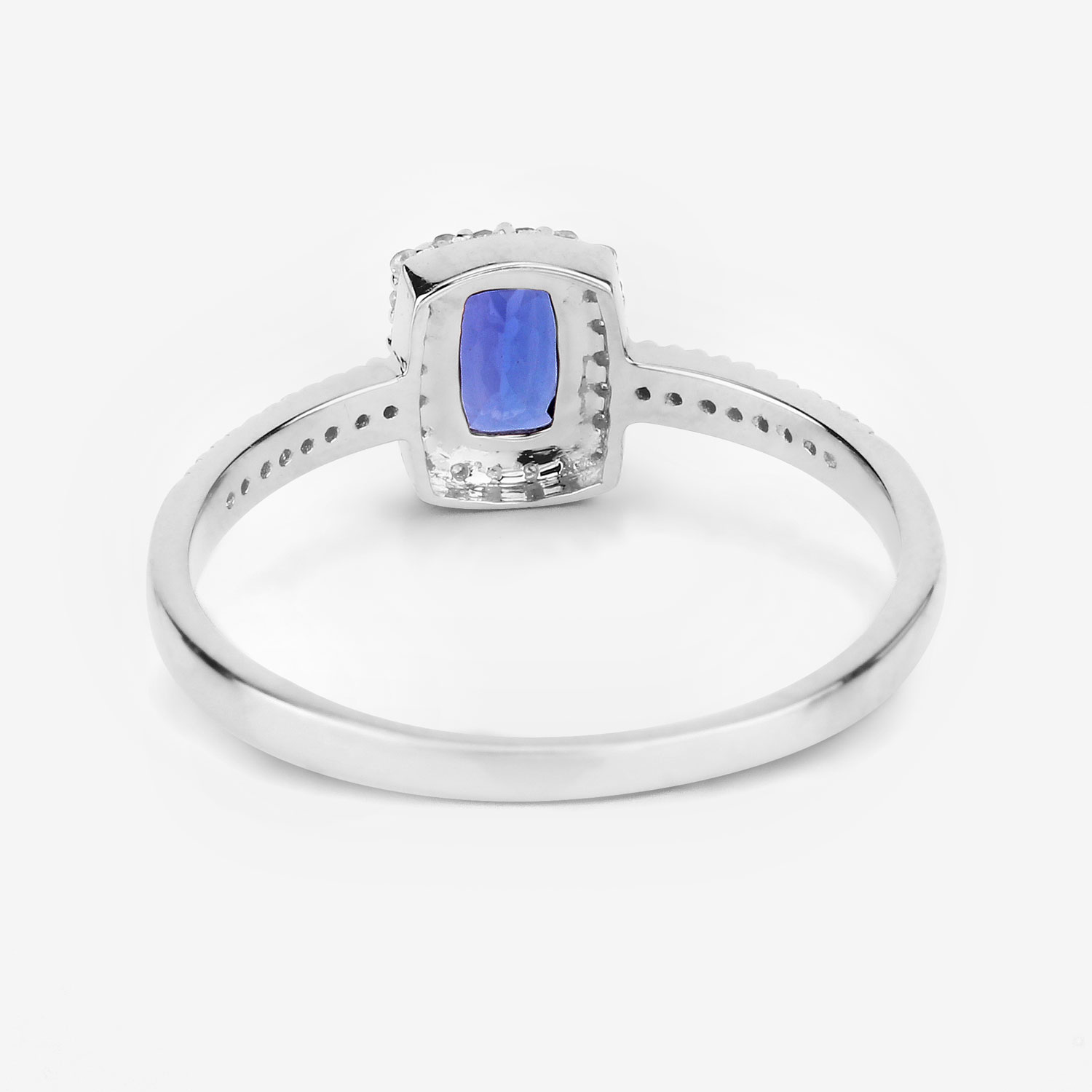 0.64 Carat Genuine Tanzanite and White Diamond 14K White Gold Ring