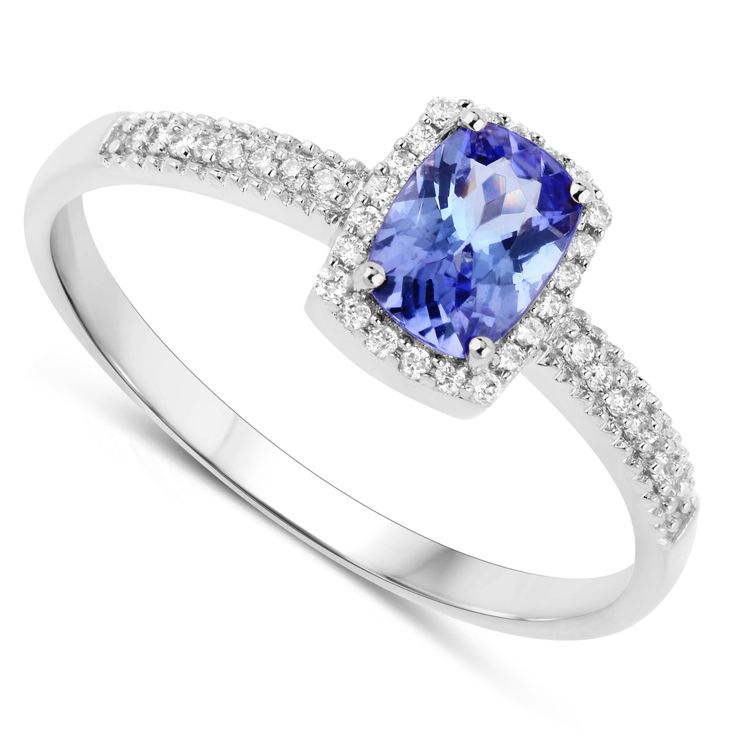0.64 Carat Genuine Tanzanite and White Diamond 14K White Gold Ring