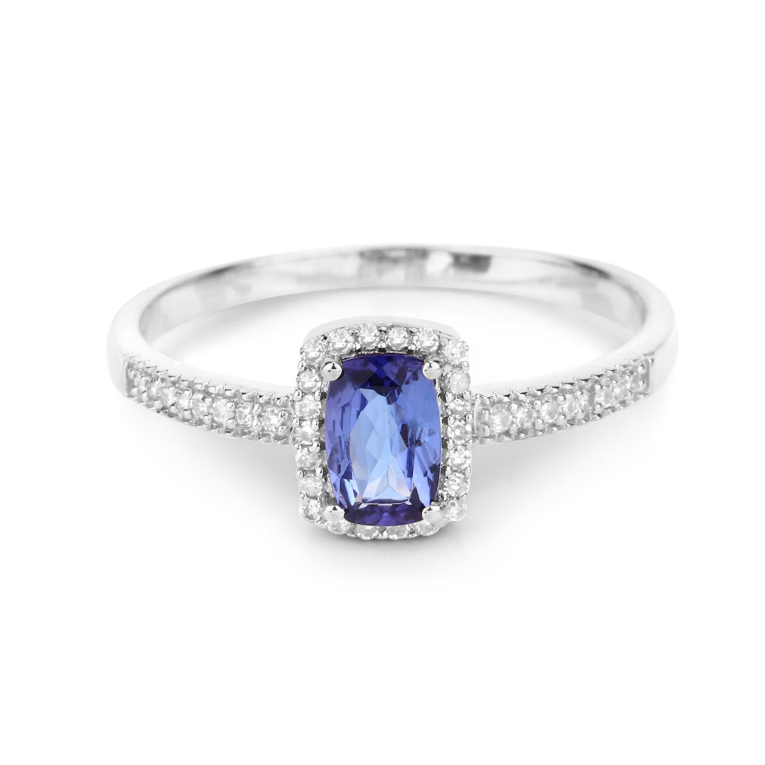 0.64 Carat Genuine Tanzanite and White Diamond 14K White Gold Ring