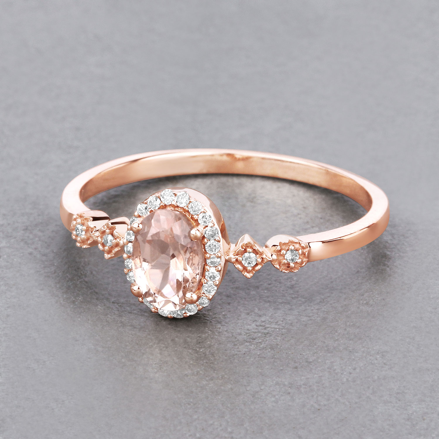 0.50 Carat Genuine Morganite and White Diamond 14K Rose Gold Ring