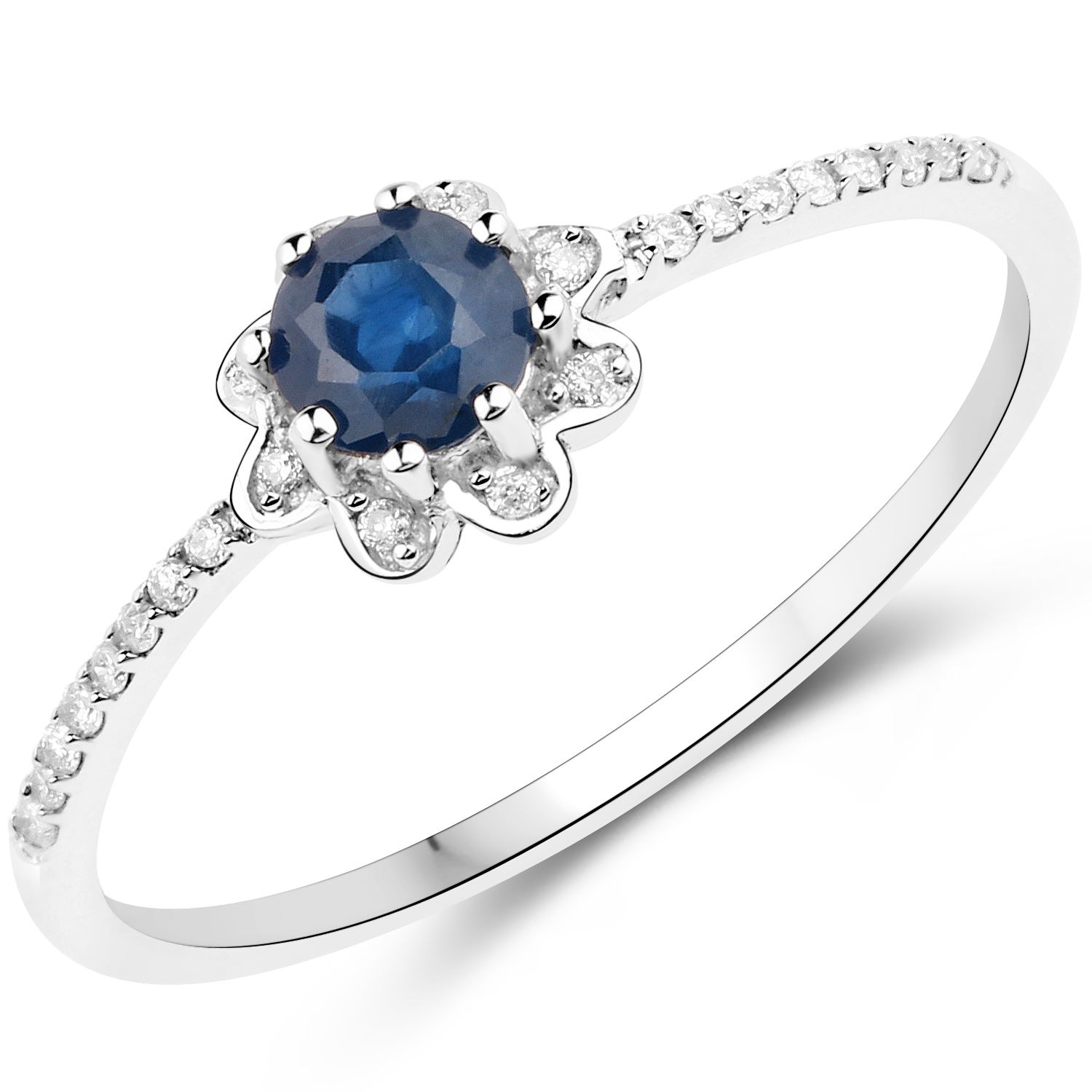 0.34 Carat Genuine Blue Sapphire and White Diamond 14K White Gold Ring