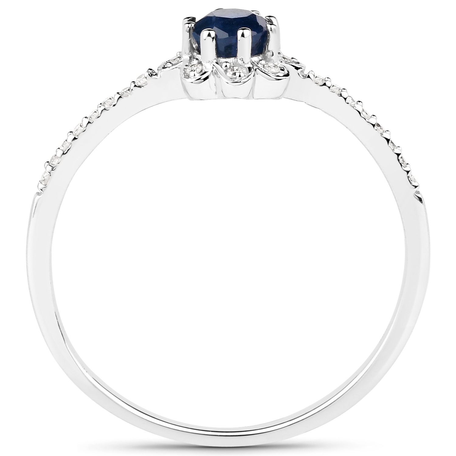 0.34 Carat Genuine Blue Sapphire and White Diamond 14K White Gold Ring