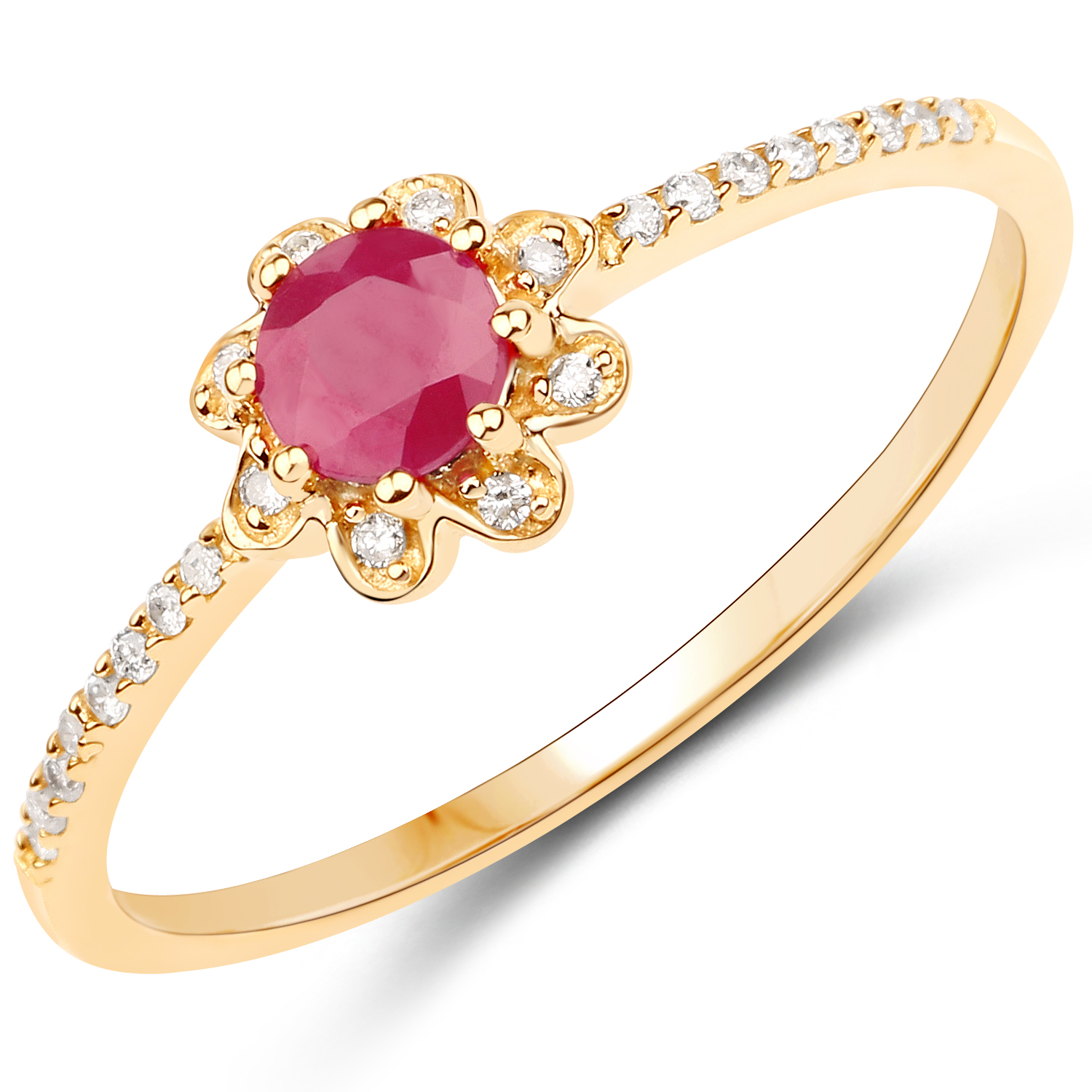 0.37 Carat Genuine Ruby and White Diamond 14K Yellow Gold Ring