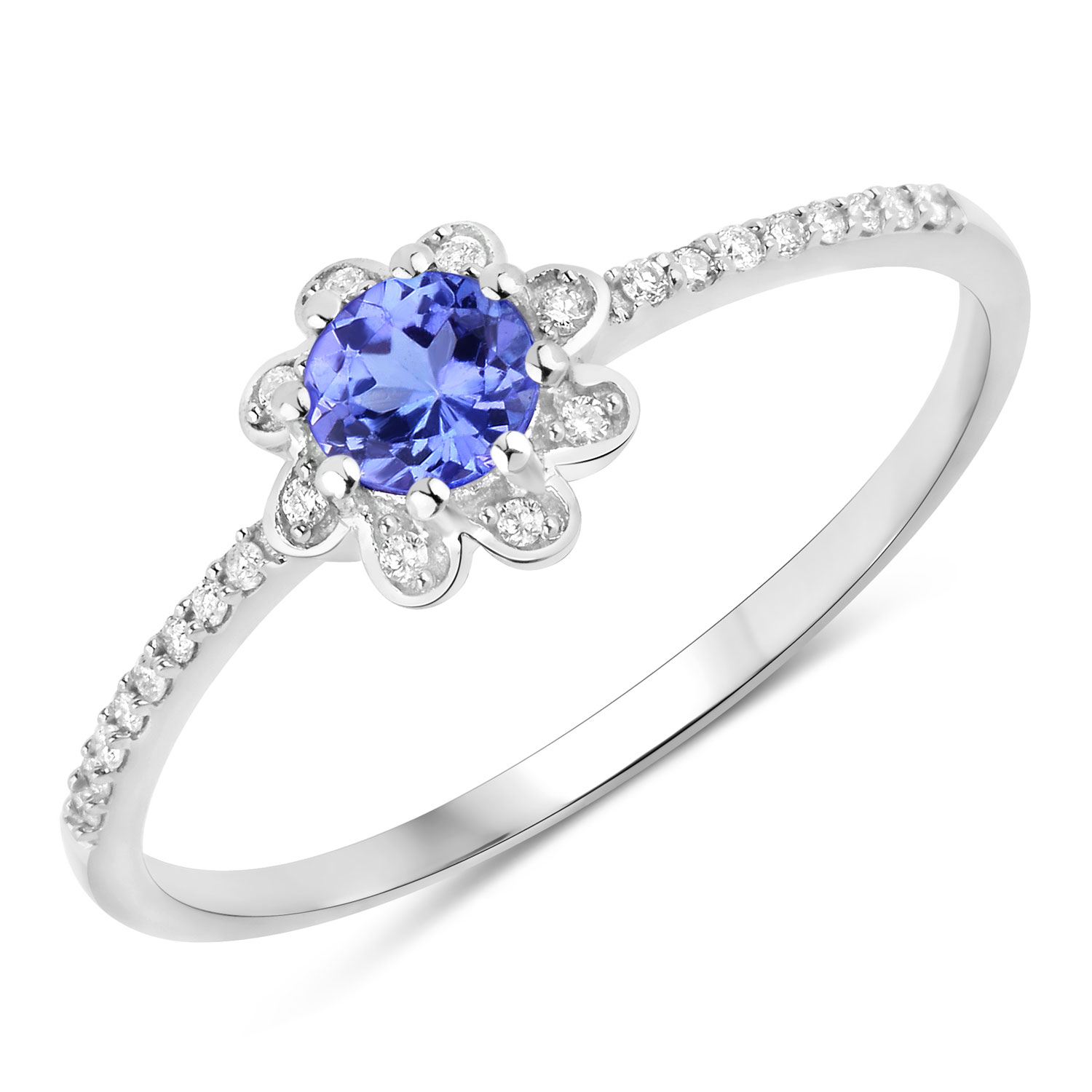 0.30 Carat Genuine Tanzanite and White Diamond 14K White Gold Ring