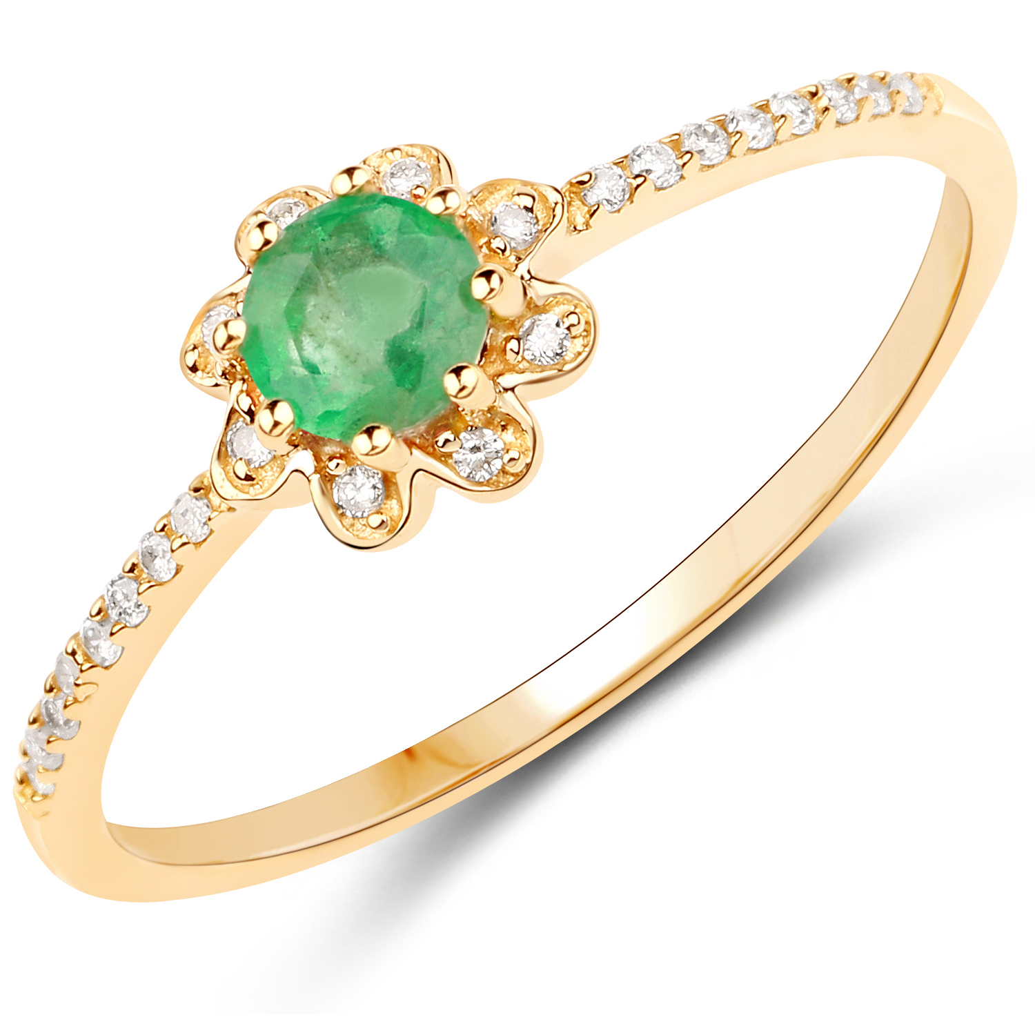 0.30 Carat Genuine Zambian Emerald and White Diamond 14K Yellow Gold Ring