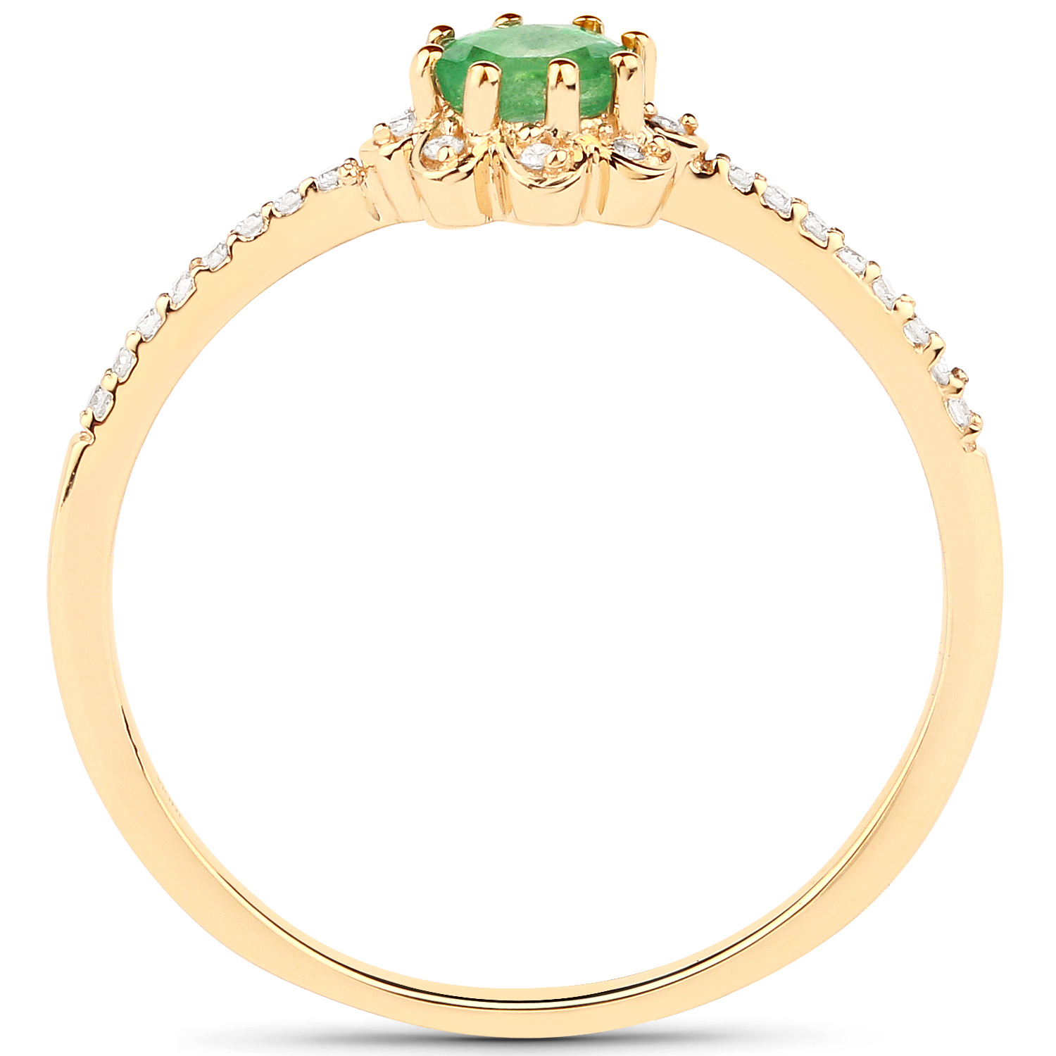 0.30 Carat Genuine Zambian Emerald and White Diamond 14K Yellow Gold Ring