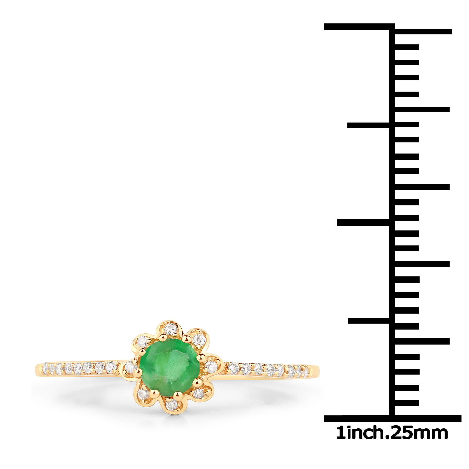 0.30 Carat Genuine Zambian Emerald and White Diamond 14K Yellow Gold Ring