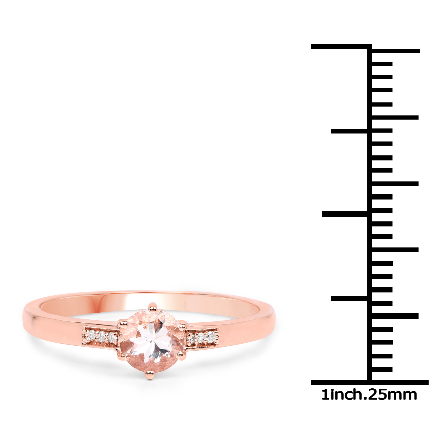0.43 Carat Genuine Morganite and White Diamond 14K Rose Gold Ring