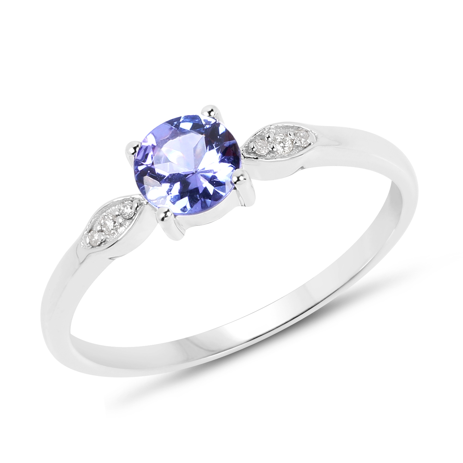 0.49 Carat Genuine Tanzanite and White Diamond 14K White Gold Ring