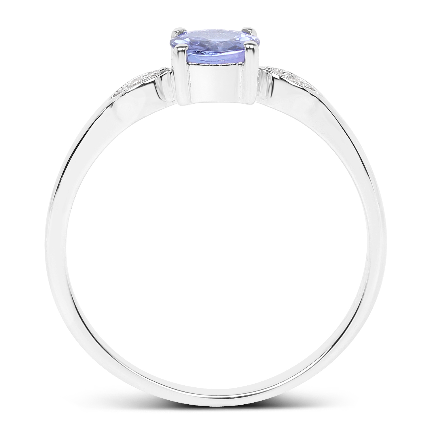 0.49 Carat Genuine Tanzanite and White Diamond 14K White Gold Ring