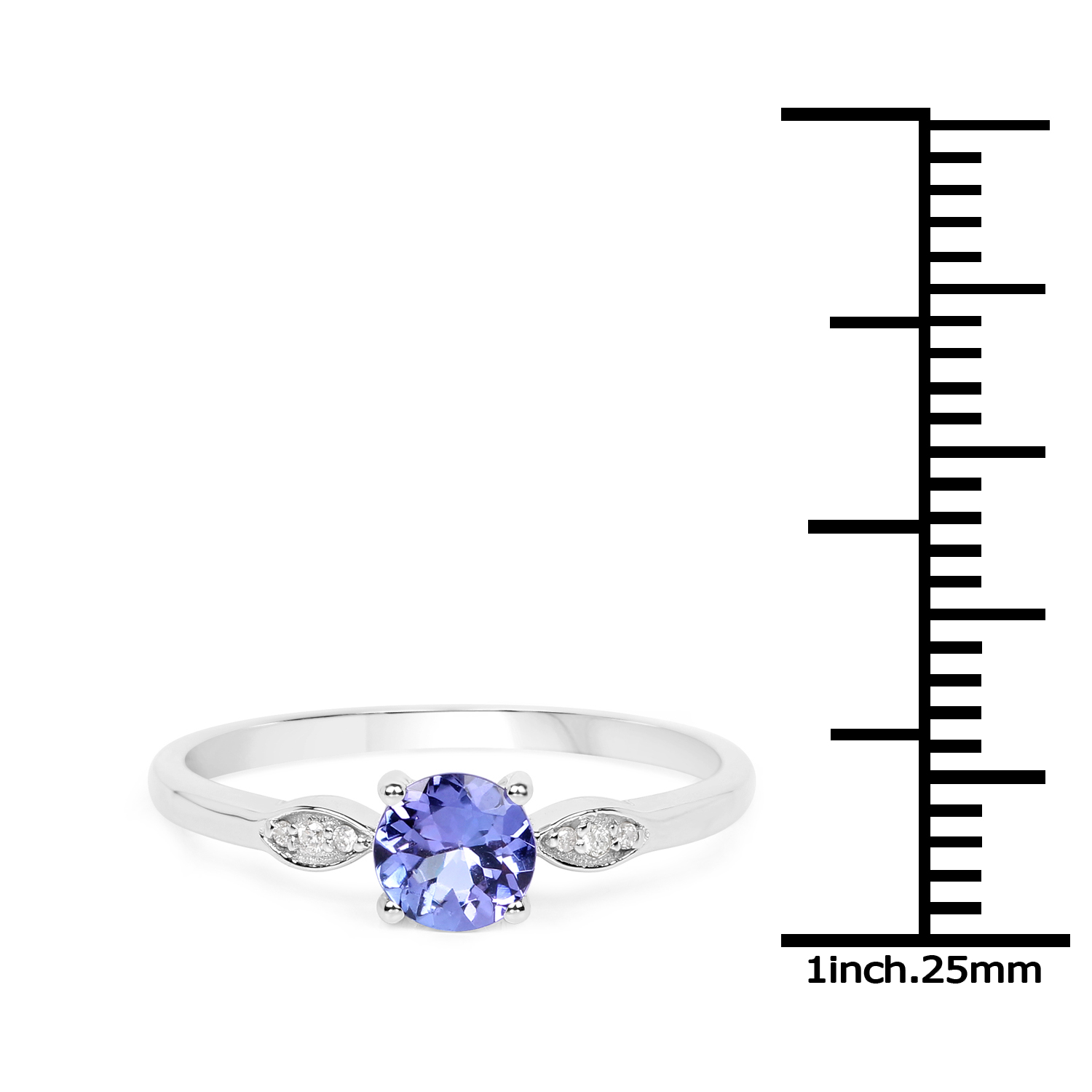 0.49 Carat Genuine Tanzanite and White Diamond 14K White Gold Ring