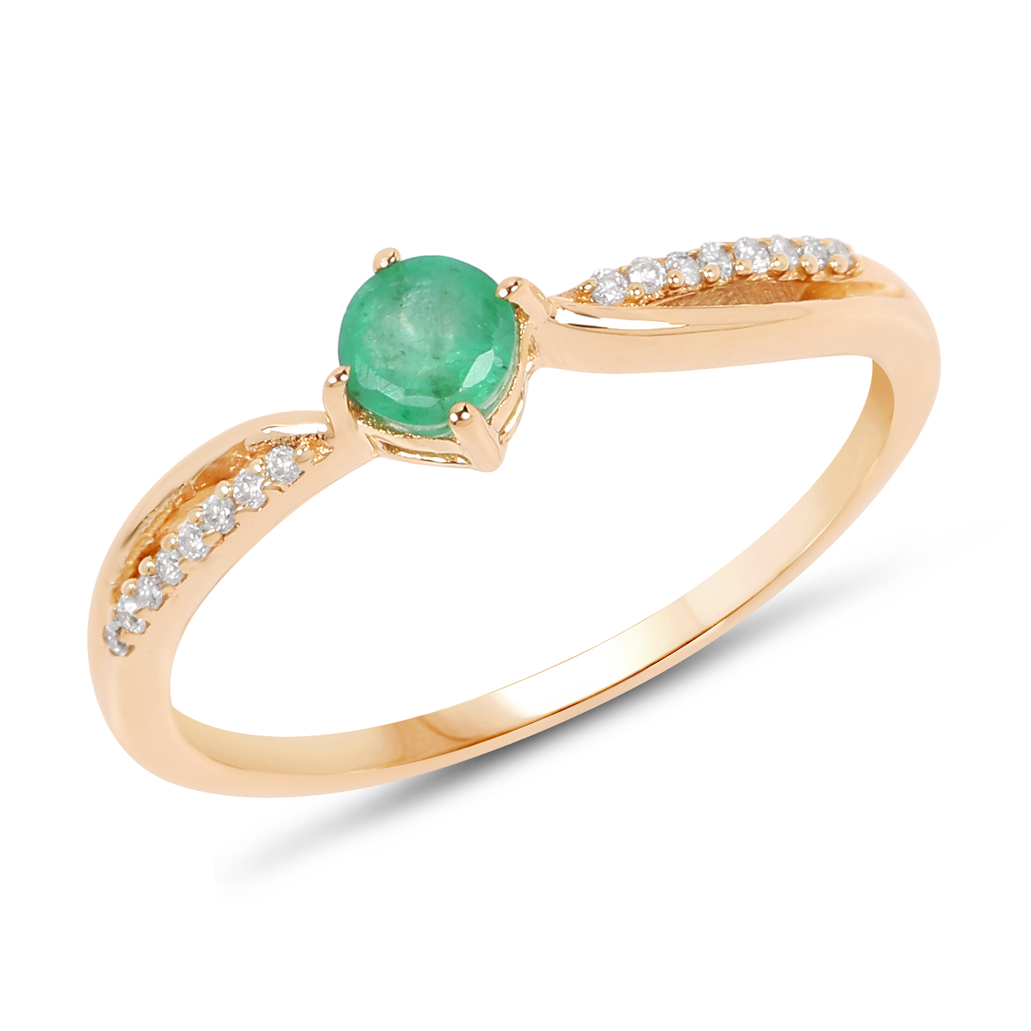 0.28 Carat Genuine Zambian Emerald and White Diamond 14K Yellow Gold Ring