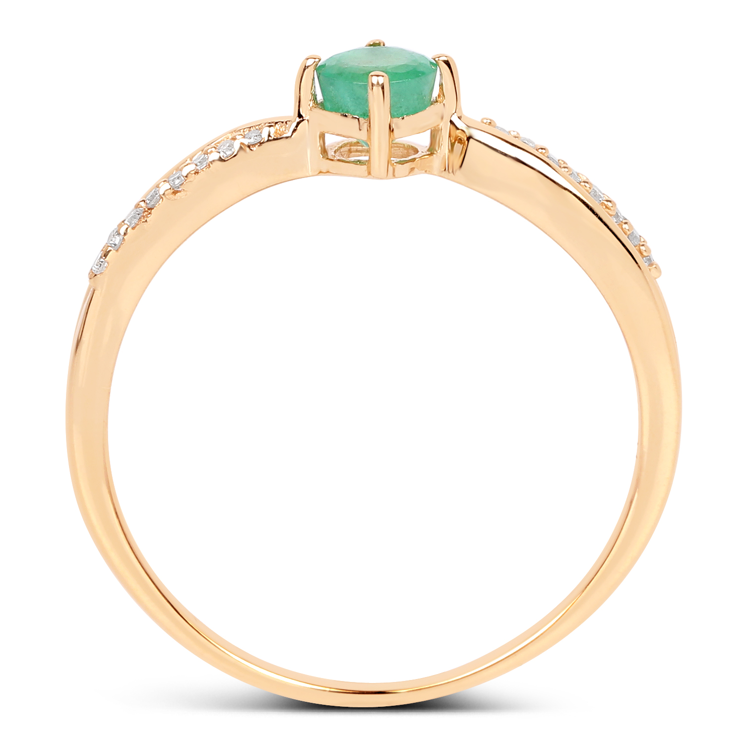0.28 Carat Genuine Zambian Emerald and White Diamond 14K Yellow Gold Ring
