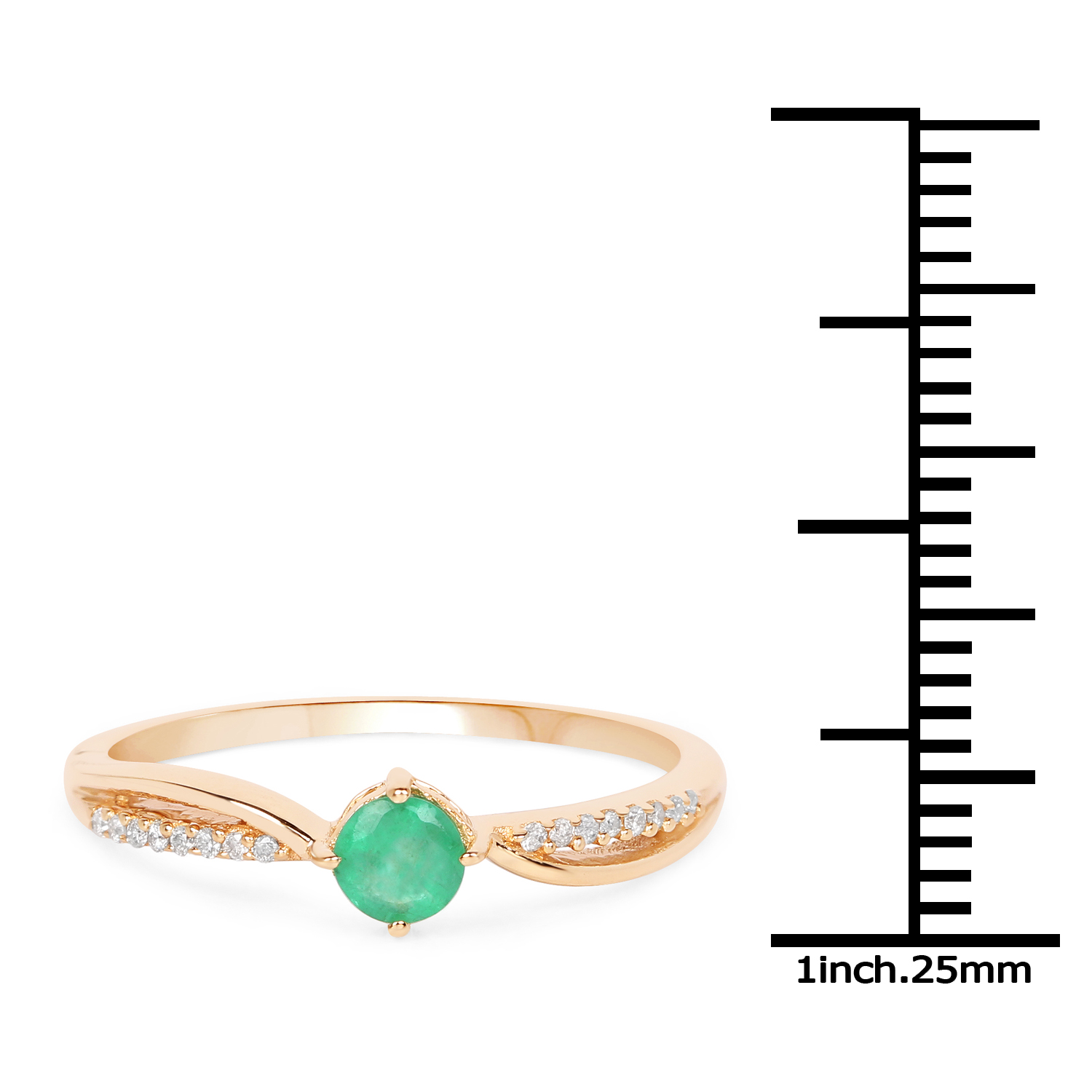 0.28 Carat Genuine Zambian Emerald and White Diamond 14K Yellow Gold Ring