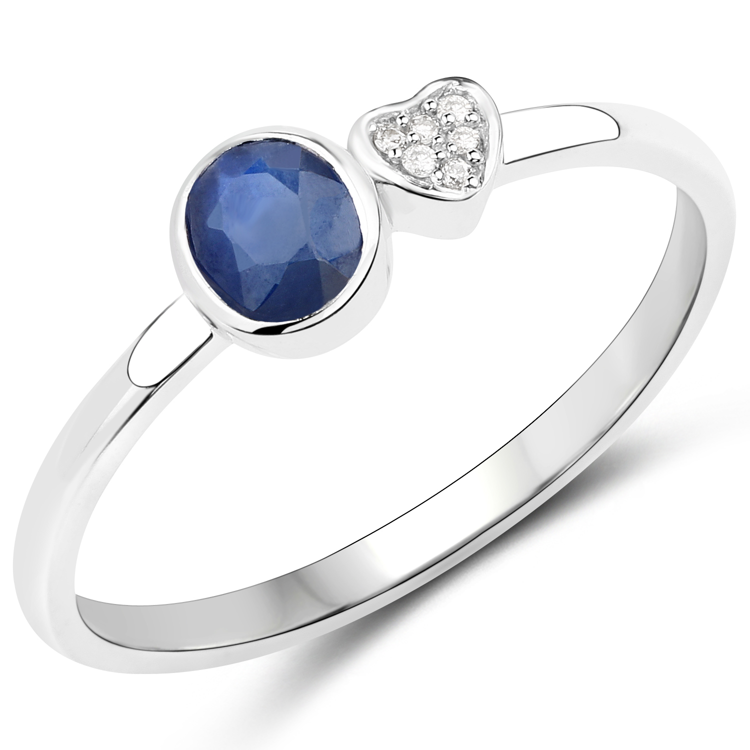 0.36 Carat Genuine Blue Sapphire and White Diamond 14K White Gold Ring