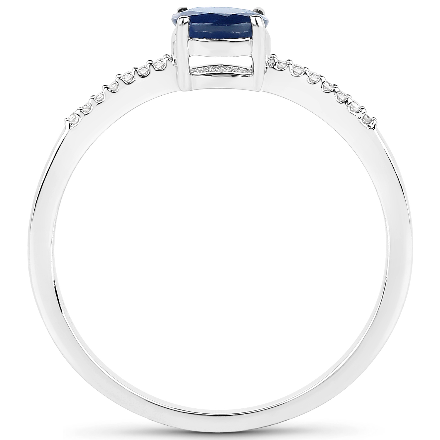 0.38 Carat Genuine Blue Sapphire and White Diamond 14K White Gold Ring