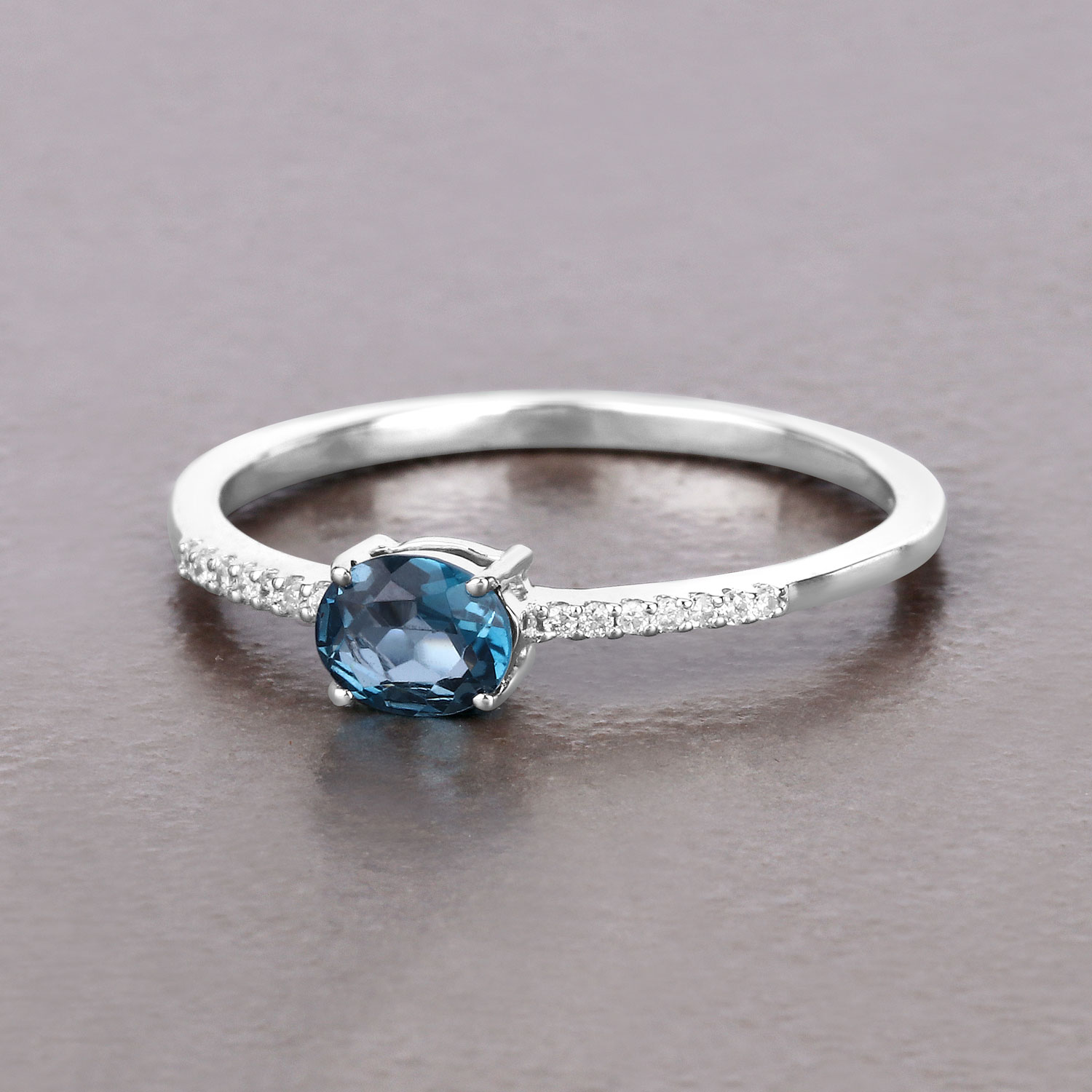 0.44 Carat Genuine London Blue Topaz and White Diamond 14K White Gold Ring