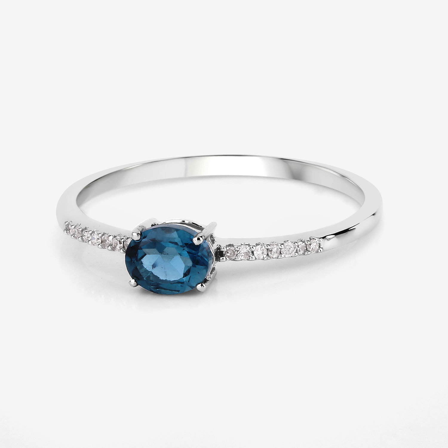0.44 Carat Genuine London Blue Topaz and White Diamond 14K White Gold Ring