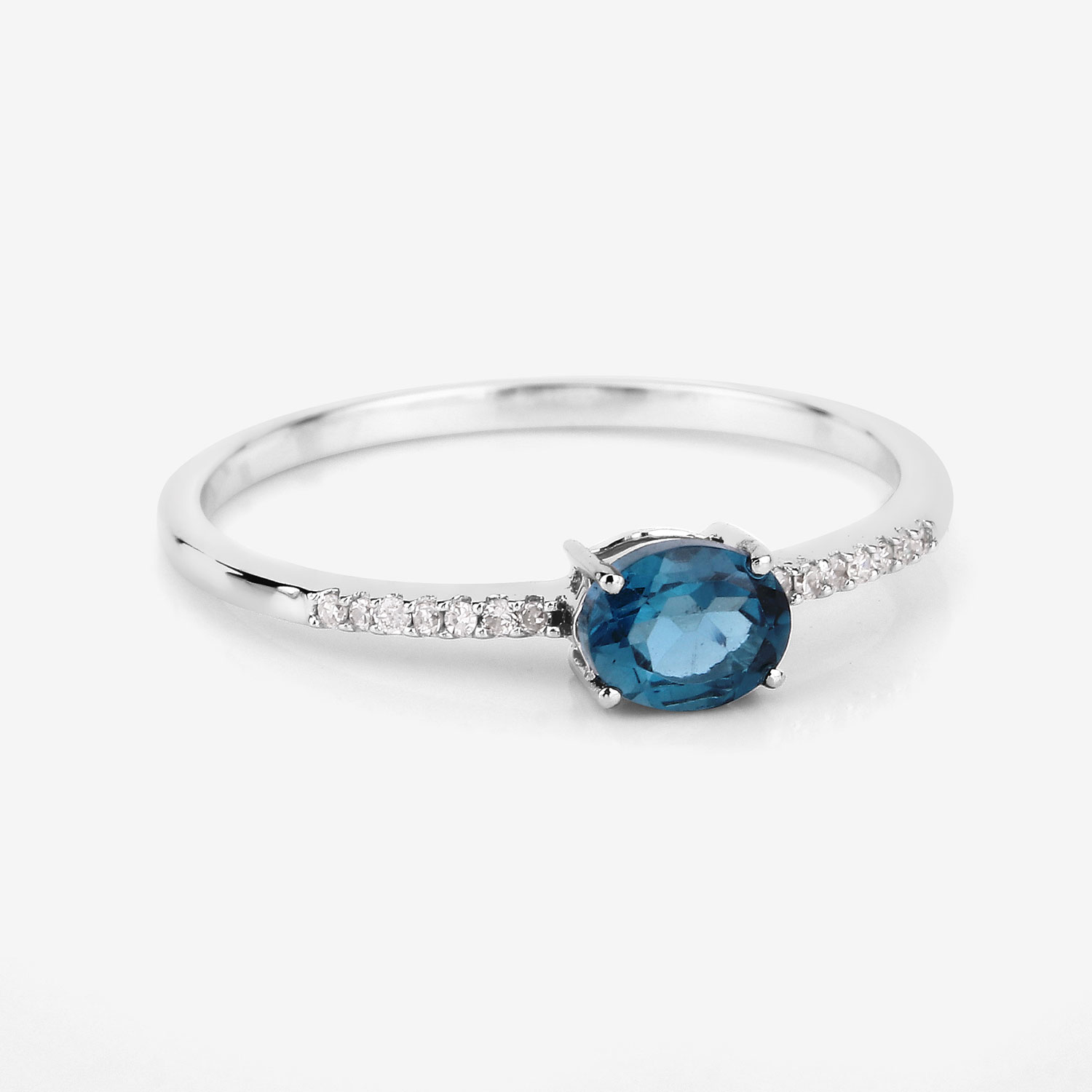 0.44 Carat Genuine London Blue Topaz and White Diamond 14K White Gold Ring