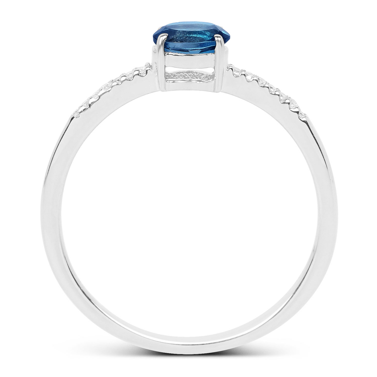0.44 Carat Genuine London Blue Topaz and White Diamond 14K White Gold Ring