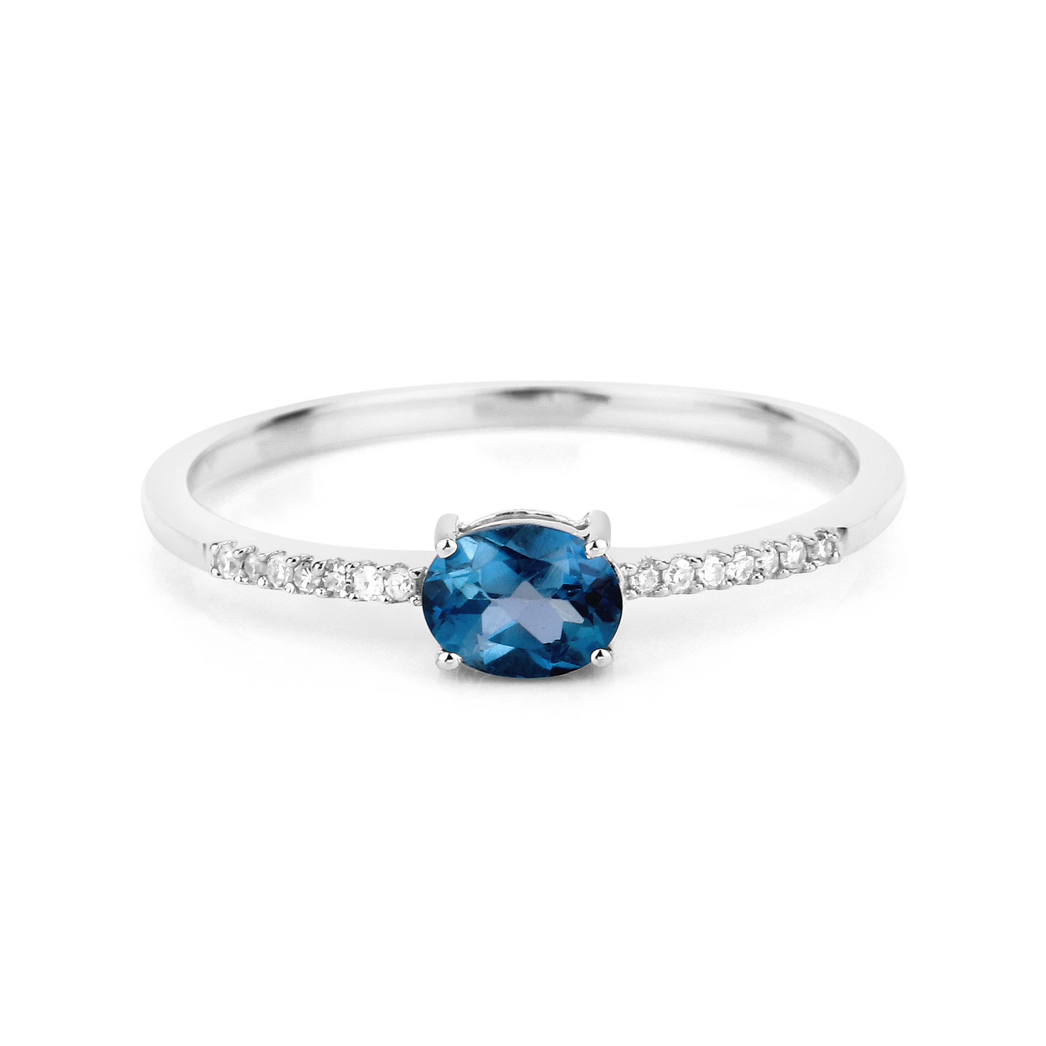 0.44 Carat Genuine London Blue Topaz and White Diamond 14K White Gold Ring