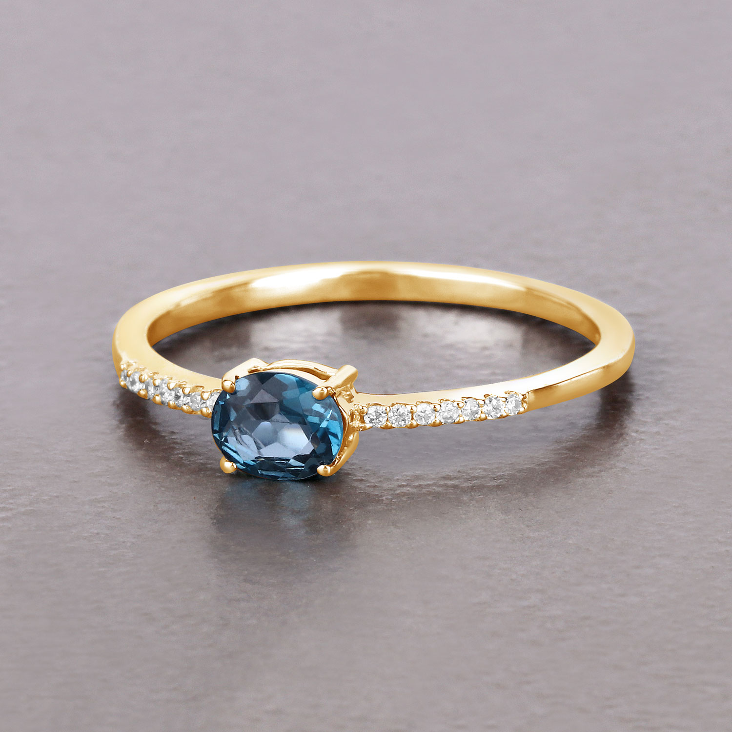 0.44 Carat Genuine London Blue Topaz and White Diamond 14K Yellow Gold Ring