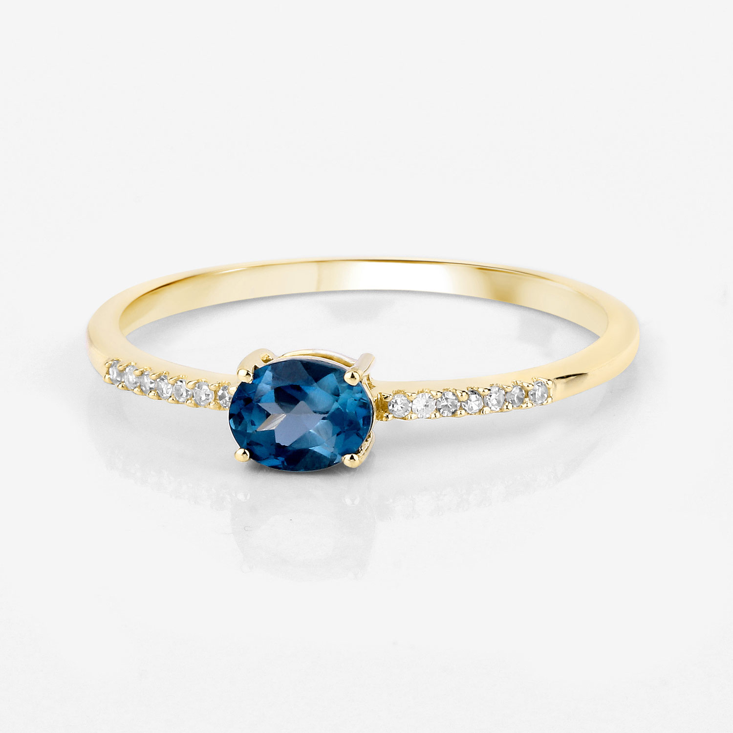 0.44 Carat Genuine London Blue Topaz and White Diamond 14K Yellow Gold Ring