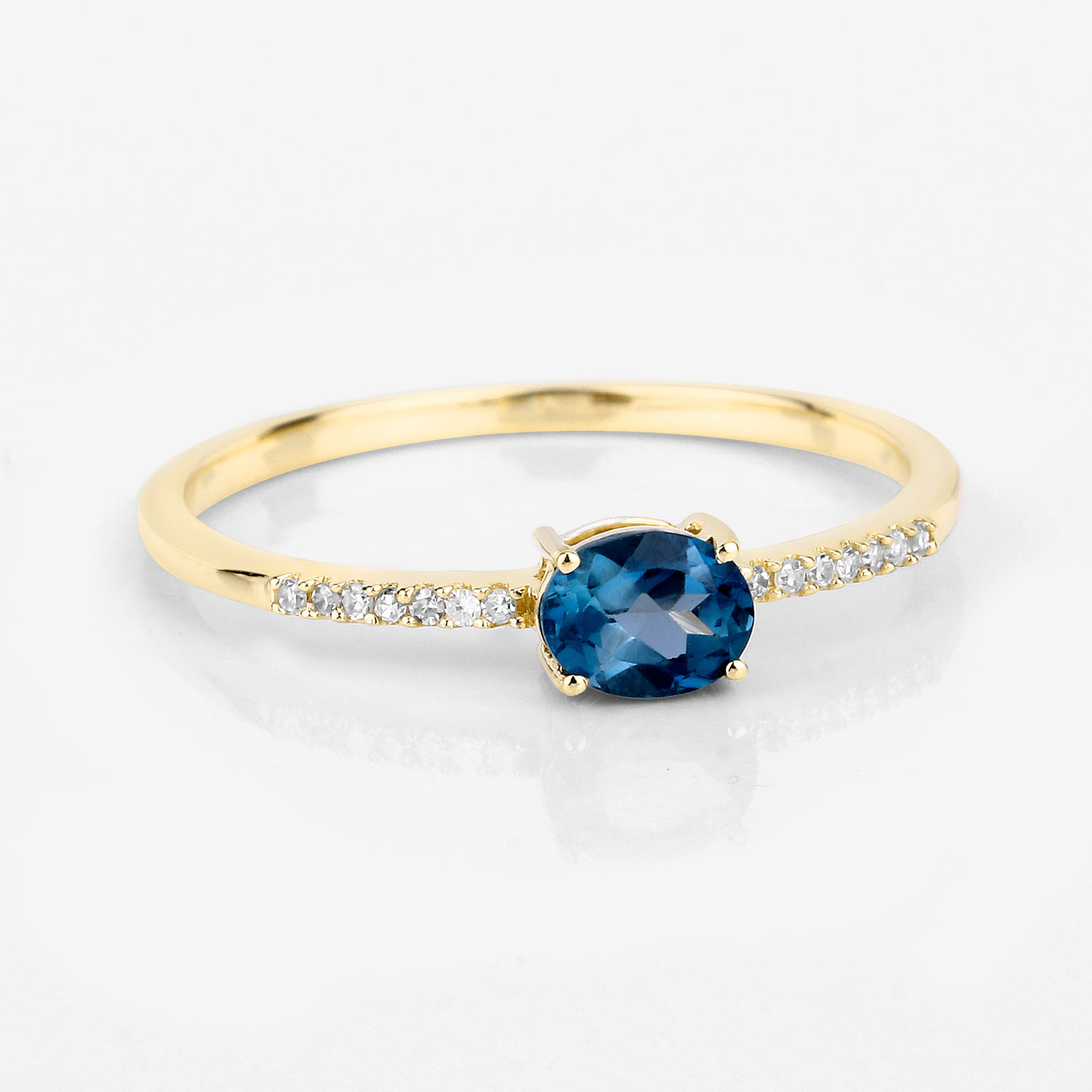 0.44 Carat Genuine London Blue Topaz and White Diamond 14K Yellow Gold Ring