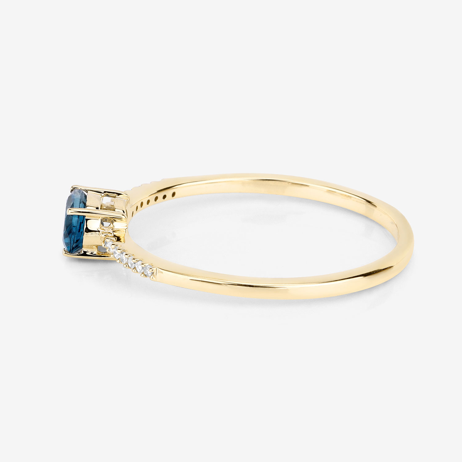 0.44 Carat Genuine London Blue Topaz and White Diamond 14K Yellow Gold Ring