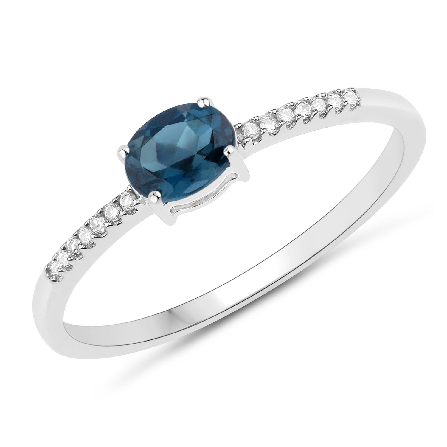 0.44 Carat Genuine London Blue Topaz and White Diamond 14K White Gold Ring