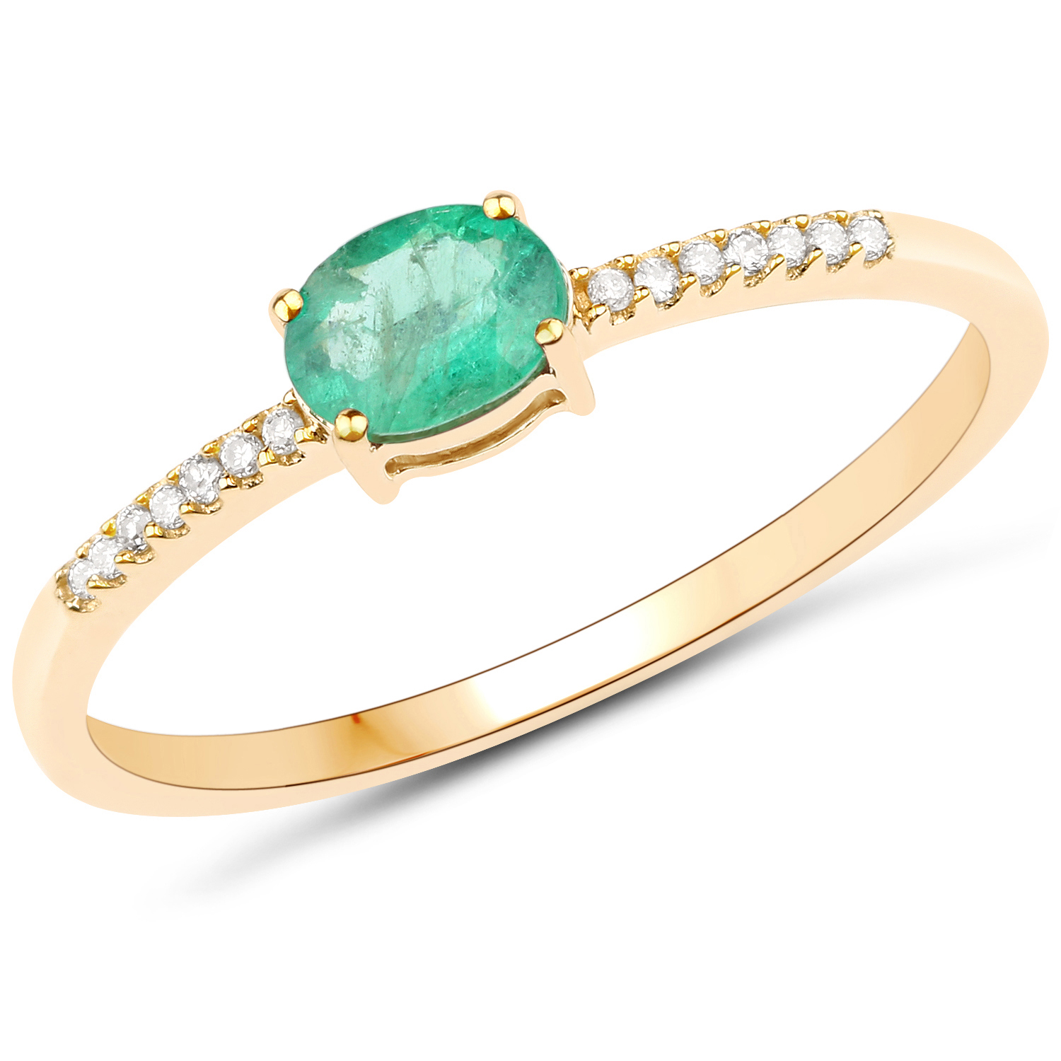 0.34 Carat Genuine Zambian Emerald and White Diamond 14K Yellow Gold Ring