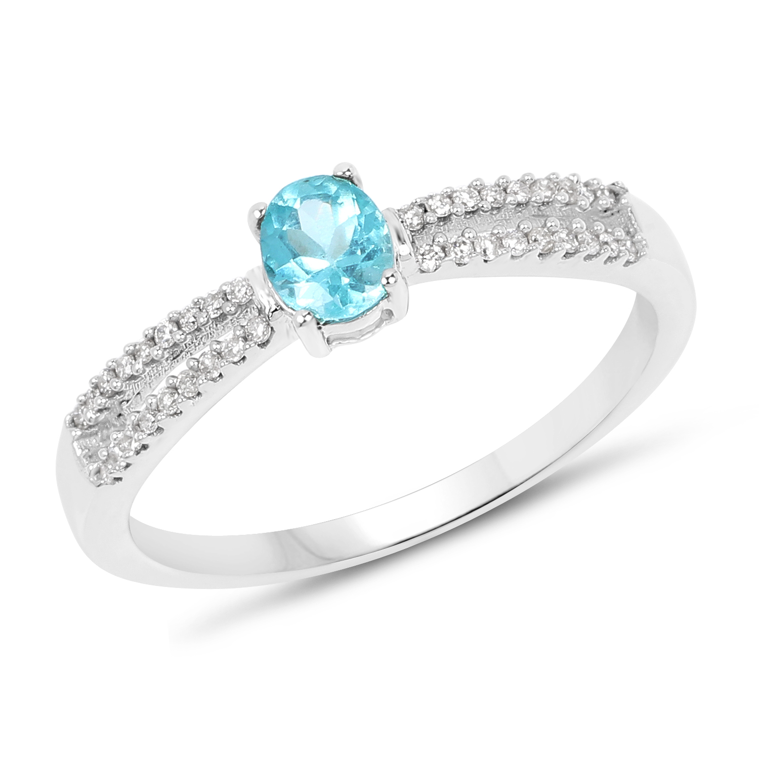 0.41 Carat Genuine Apatite and White Diamond 14K White Gold Ring