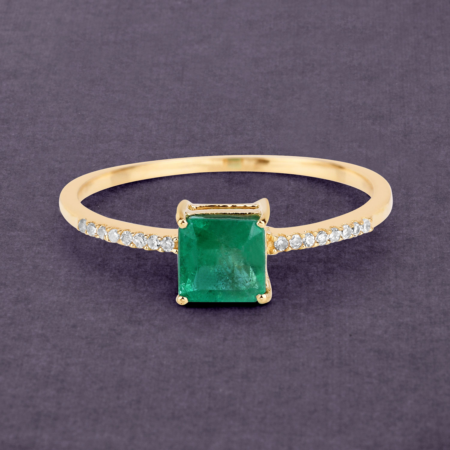 0.64 Carat Genuine Zambian Emerald and White Diamond 14K Yellow Gold Ring