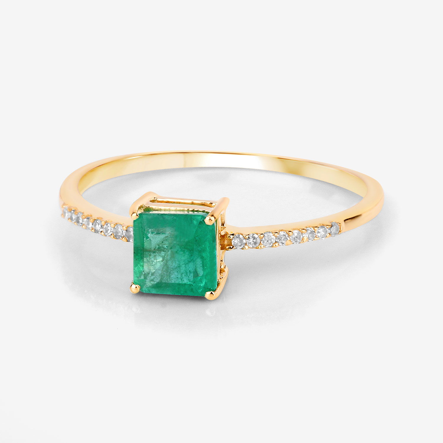 0.64 Carat Genuine Zambian Emerald and White Diamond 14K Yellow Gold Ring