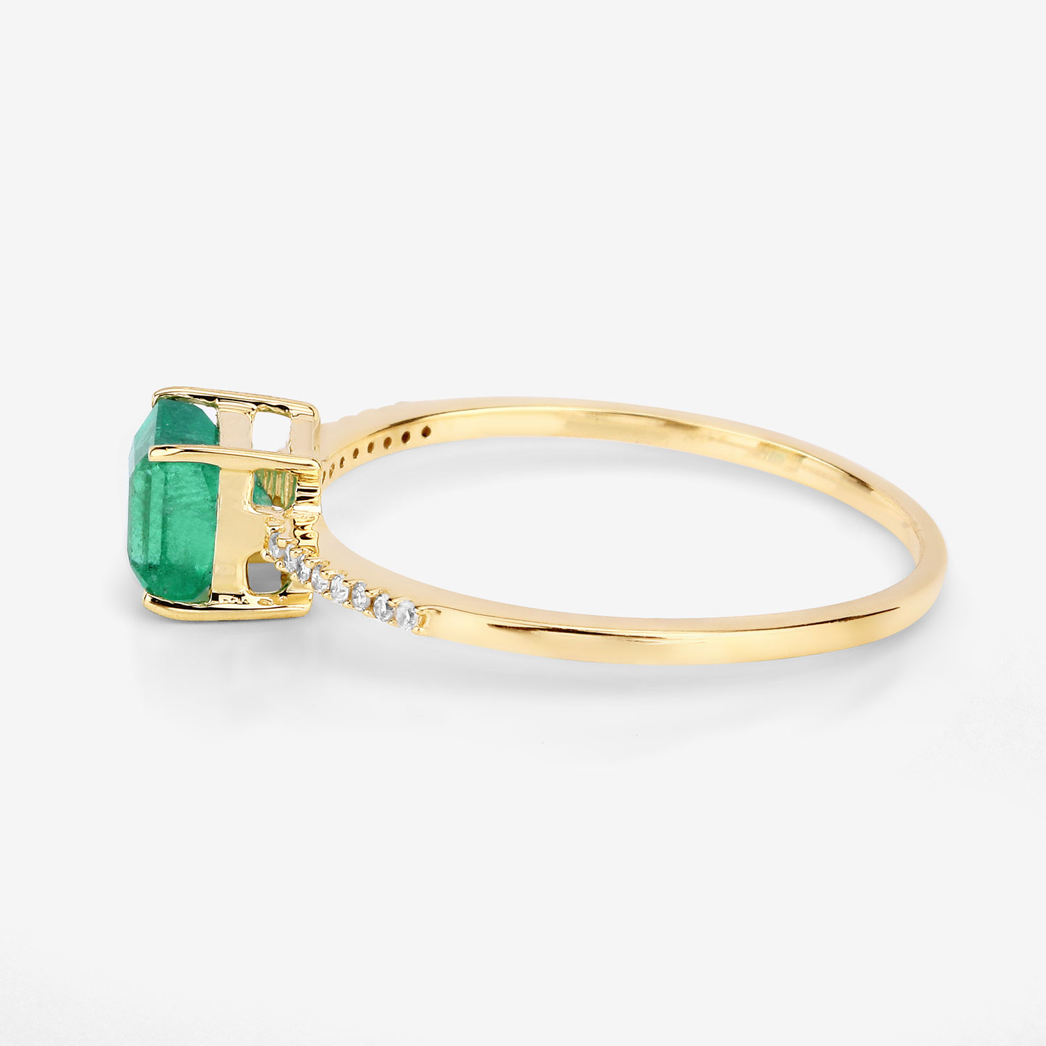 0.64 Carat Genuine Zambian Emerald and White Diamond 14K Yellow Gold Ring