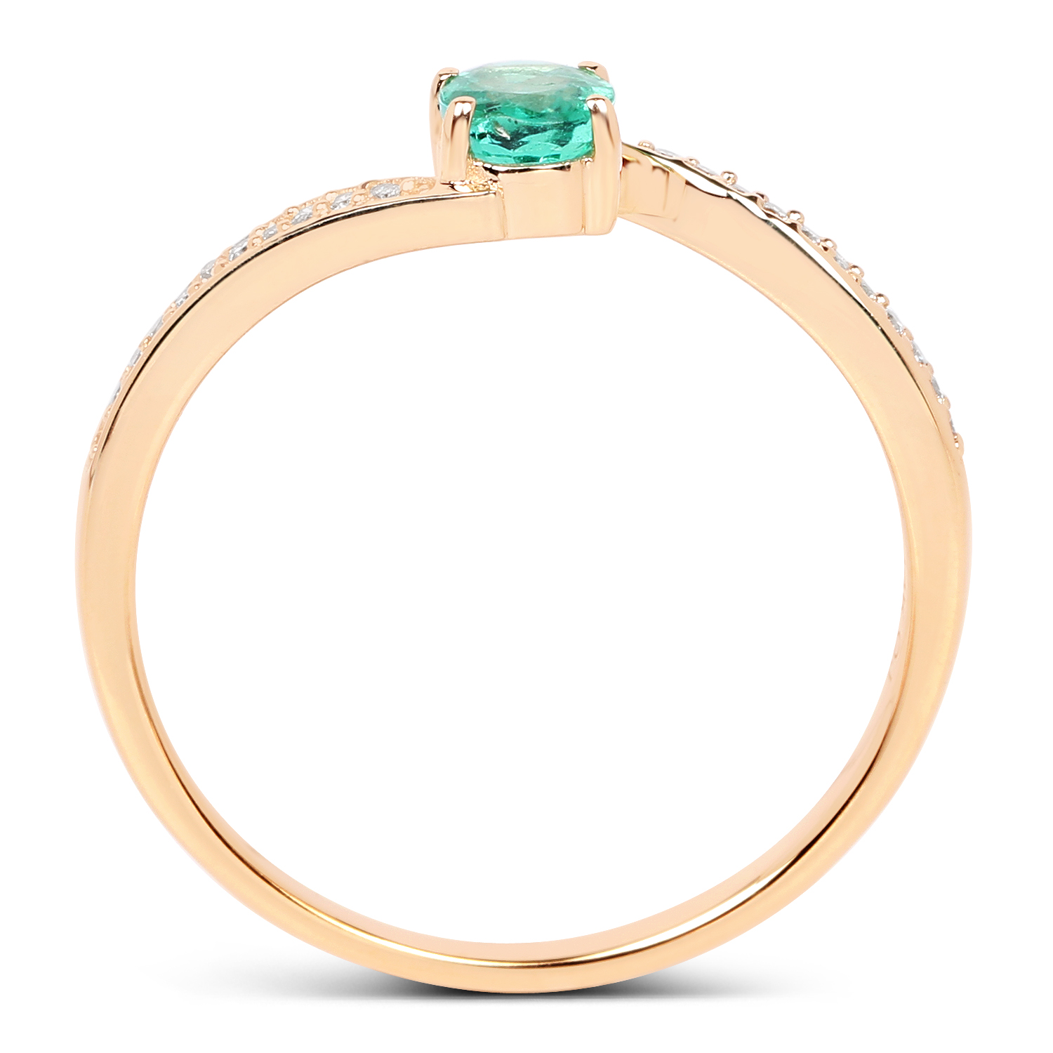 0.37 Carat Genuine Zambian Emerald and White Diamond 14K Yellow Gold Ring